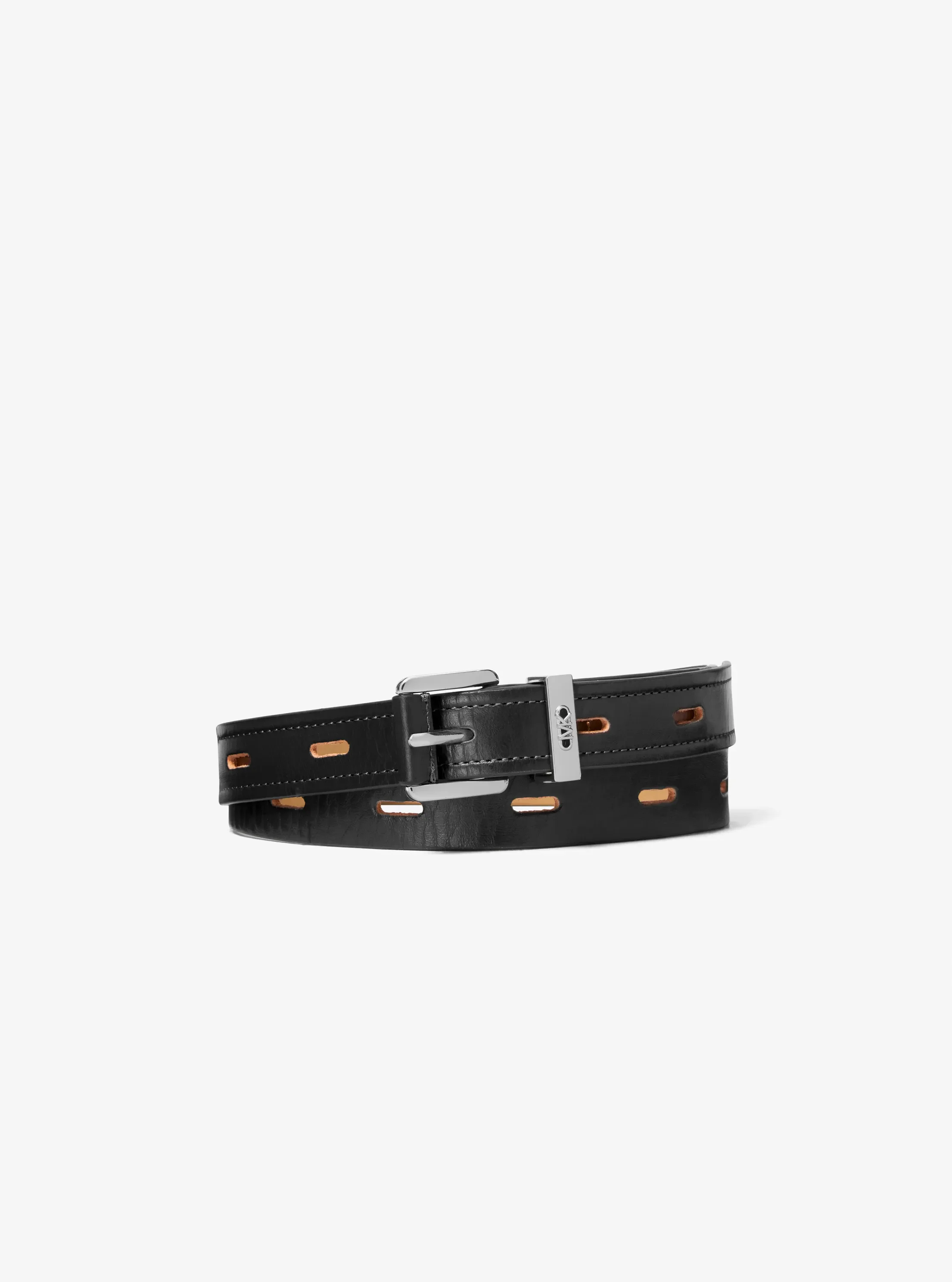 Женский ремень Michael Kors Cutout Leather Blend Belt, цвет: Чёрный / Серебряный