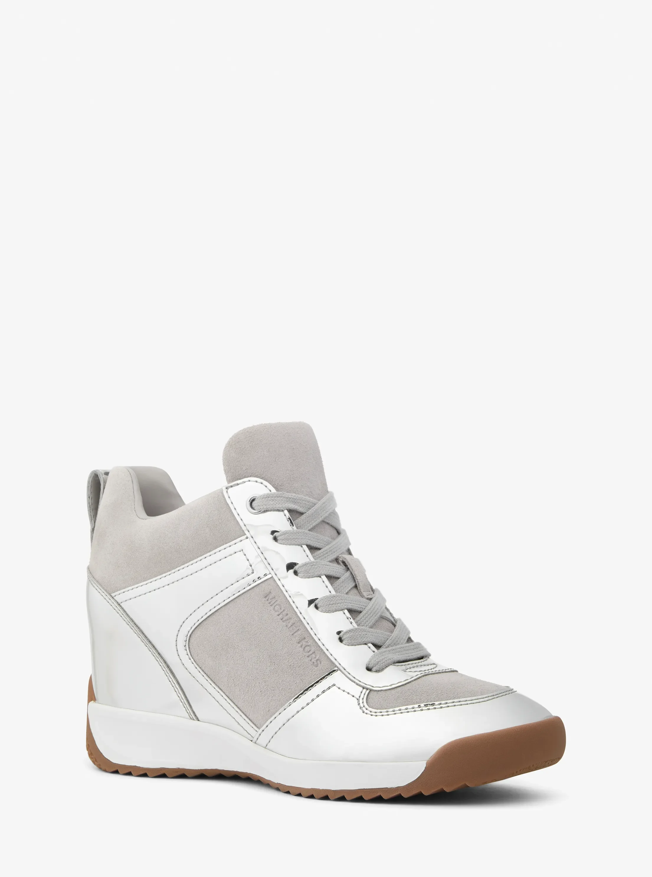 Женские кроссовки Michael Kors Nikko S2 Metallic Wedge Trainer, цвет: Серебряный