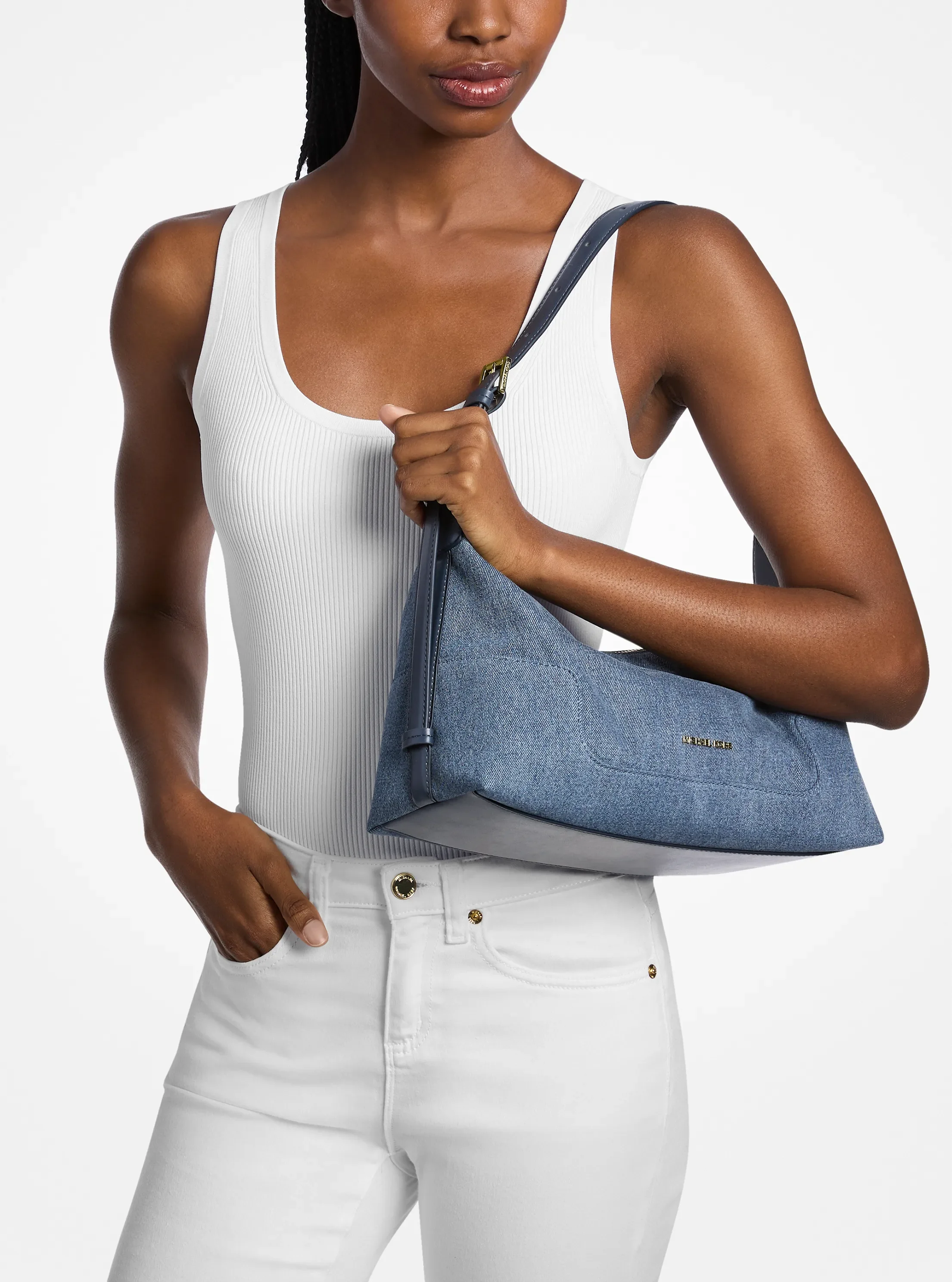 Michael Kors Teddi Medium Washed Denim Slouchy Shoulder Bag — фото 4