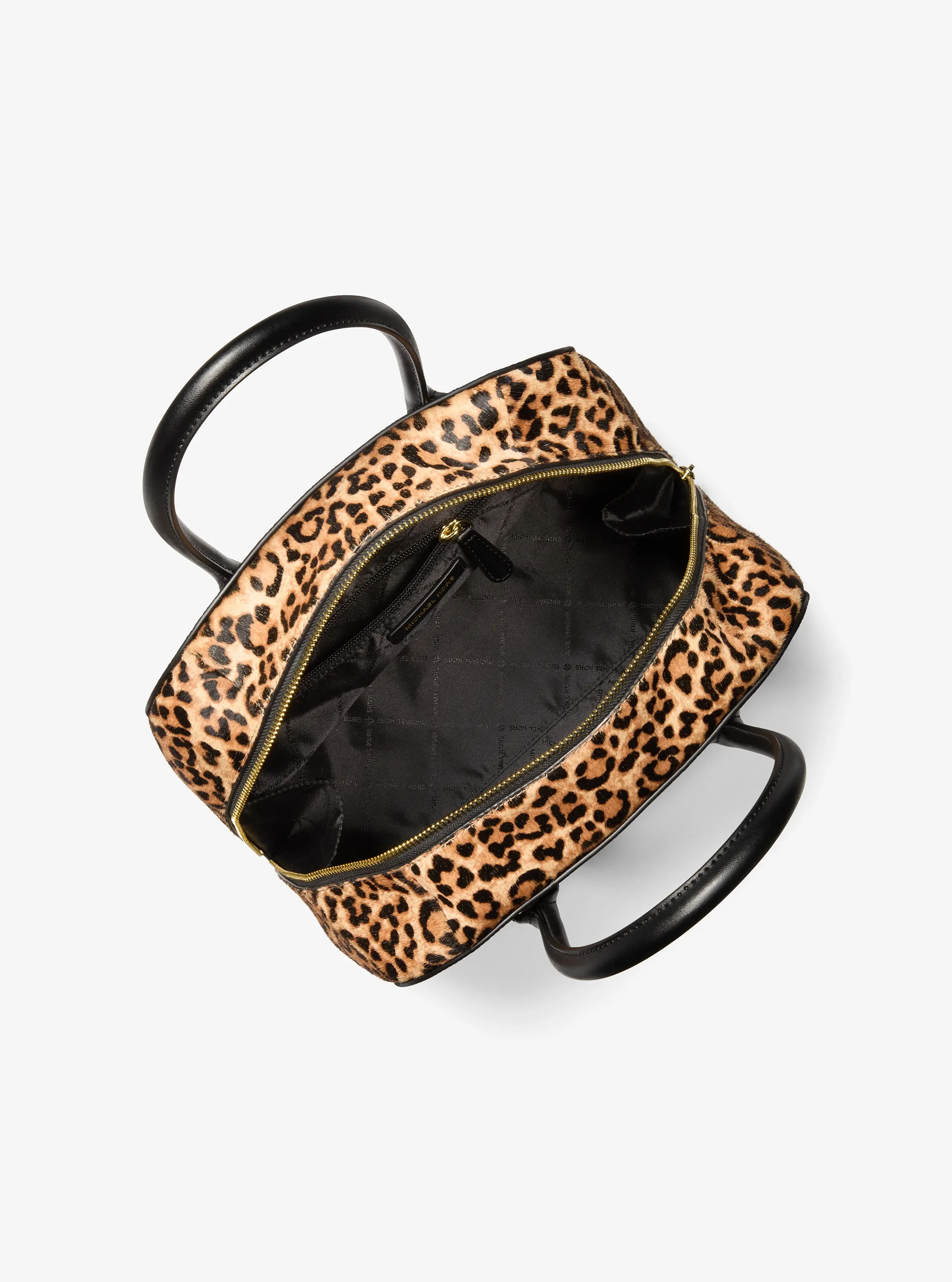 Женская сумка Michael Kors Ashton Medium Leopard Print Calf Hair and Smooth Satchel, цвет: Верблюжий — фото 2