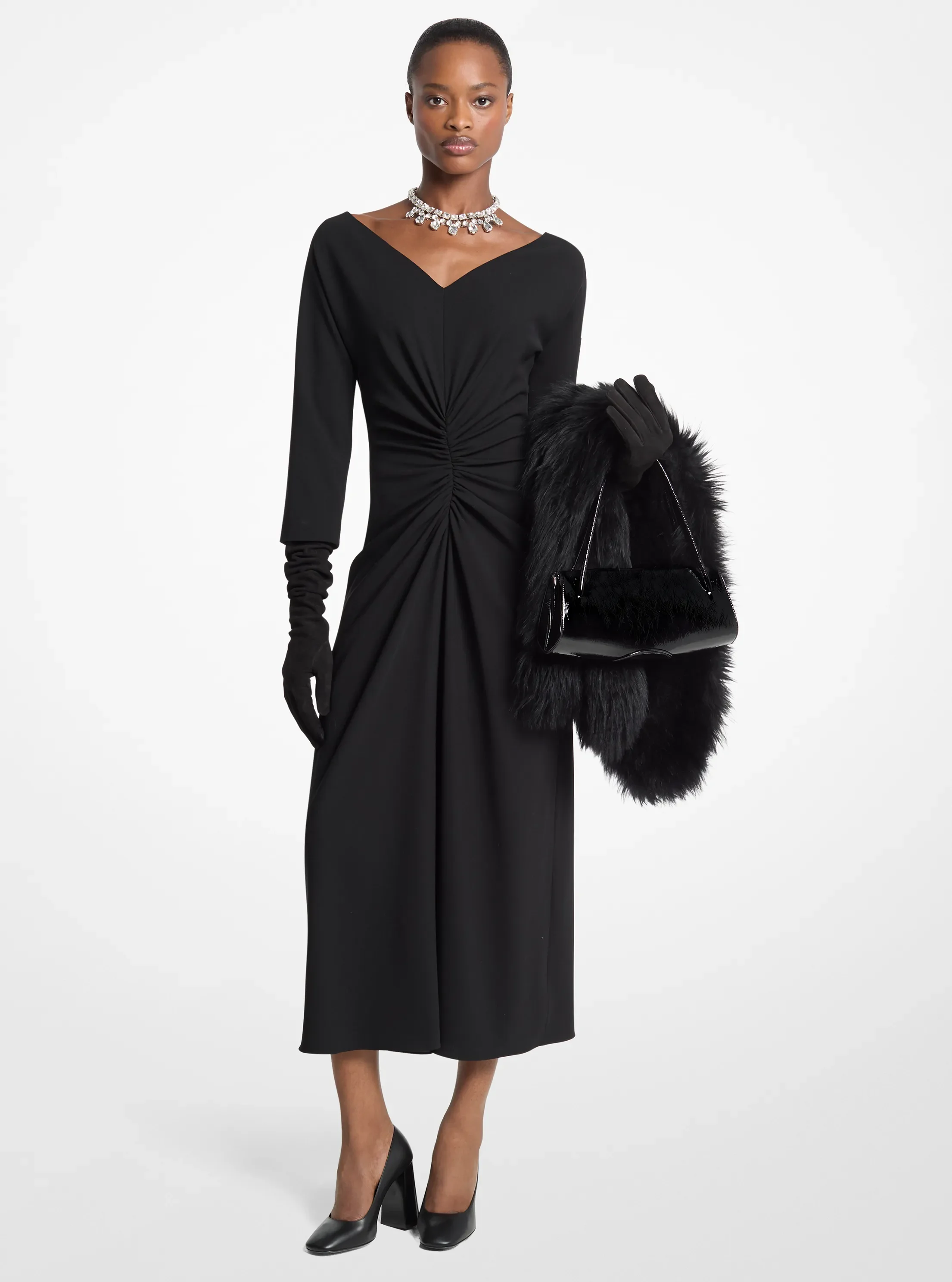 Michael Kors Stretch Wool Crepe Ruched Dress