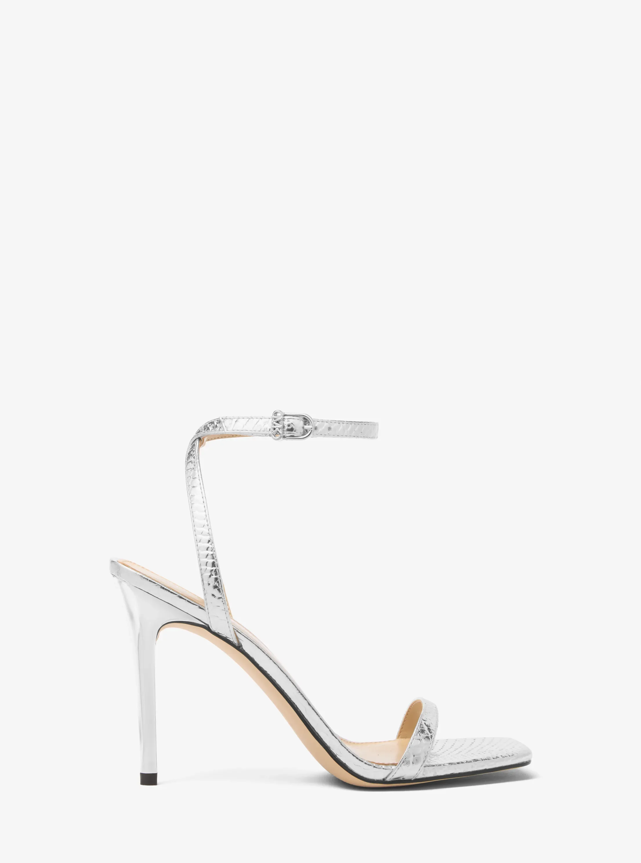 Женские сандалии Michael Kors Liana Metallic Snake Embossed Leather Sandal, цвет: Серебряный — фото 2
