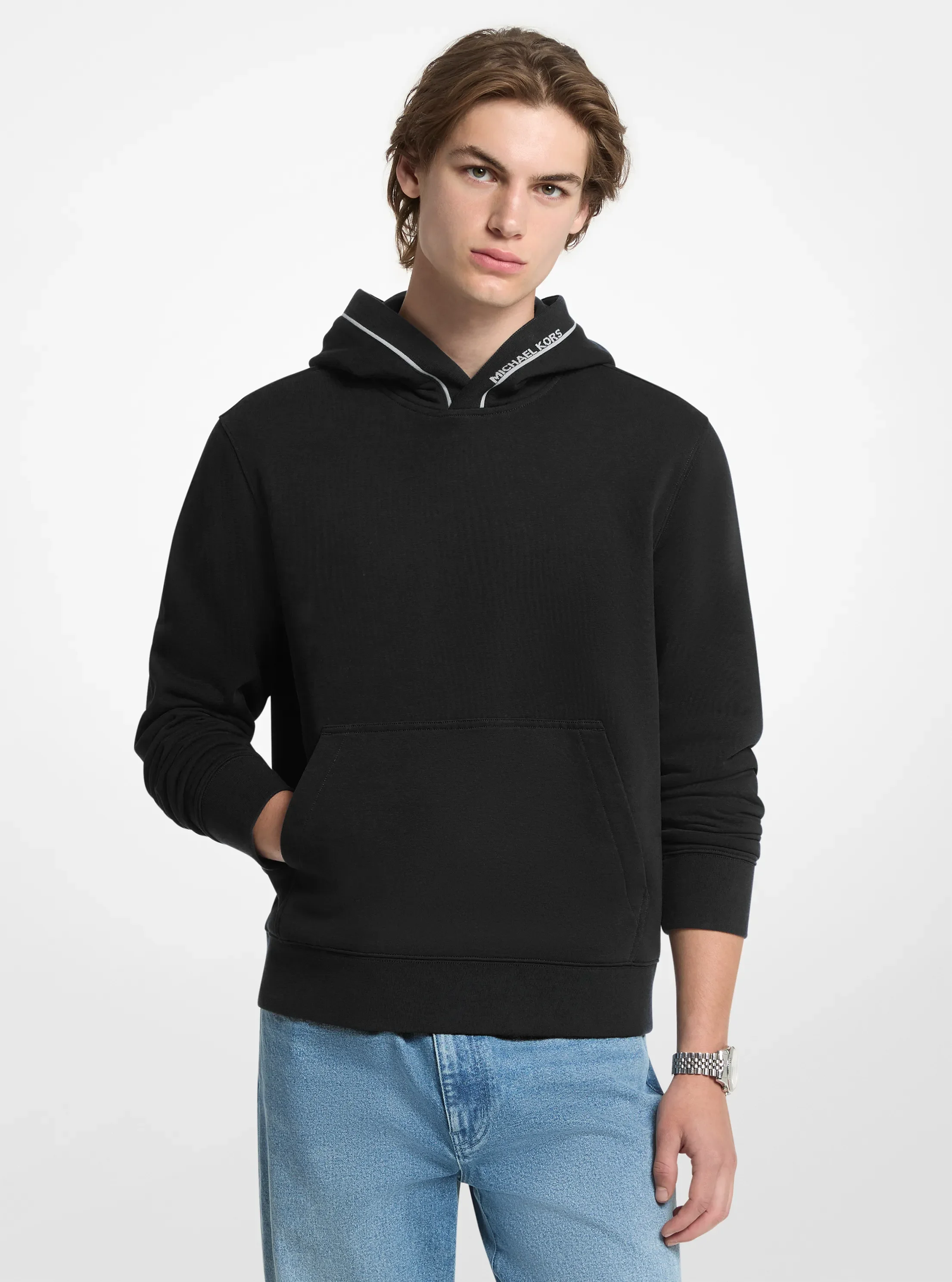 Мужское худи Michael Kors Logo Trim Cotton Blend Terry, цвет: Чёрный