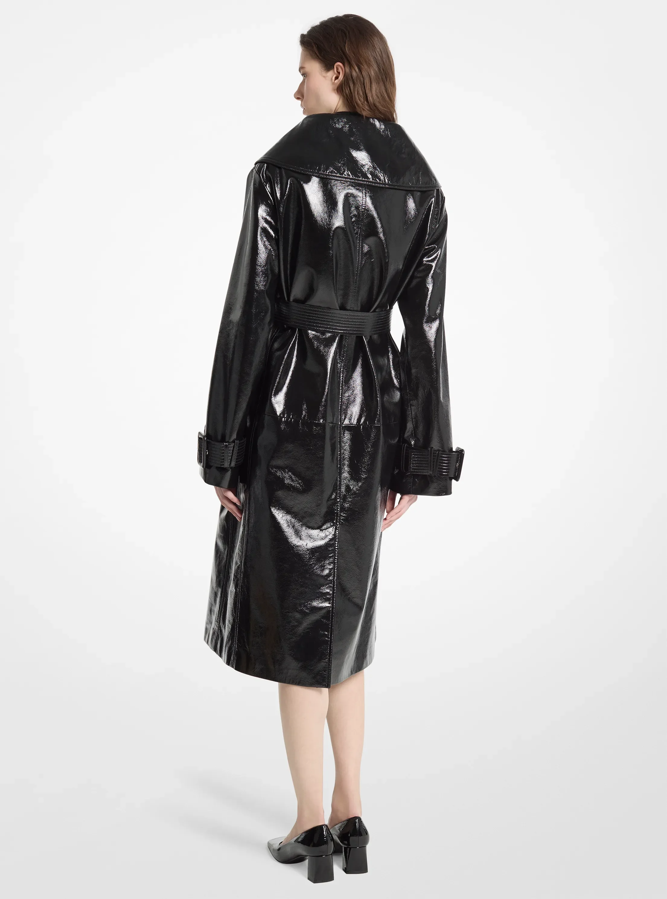 Женские куртки Michael Kors Crackled Leather Portrait Collar Trench Coat — фото 2