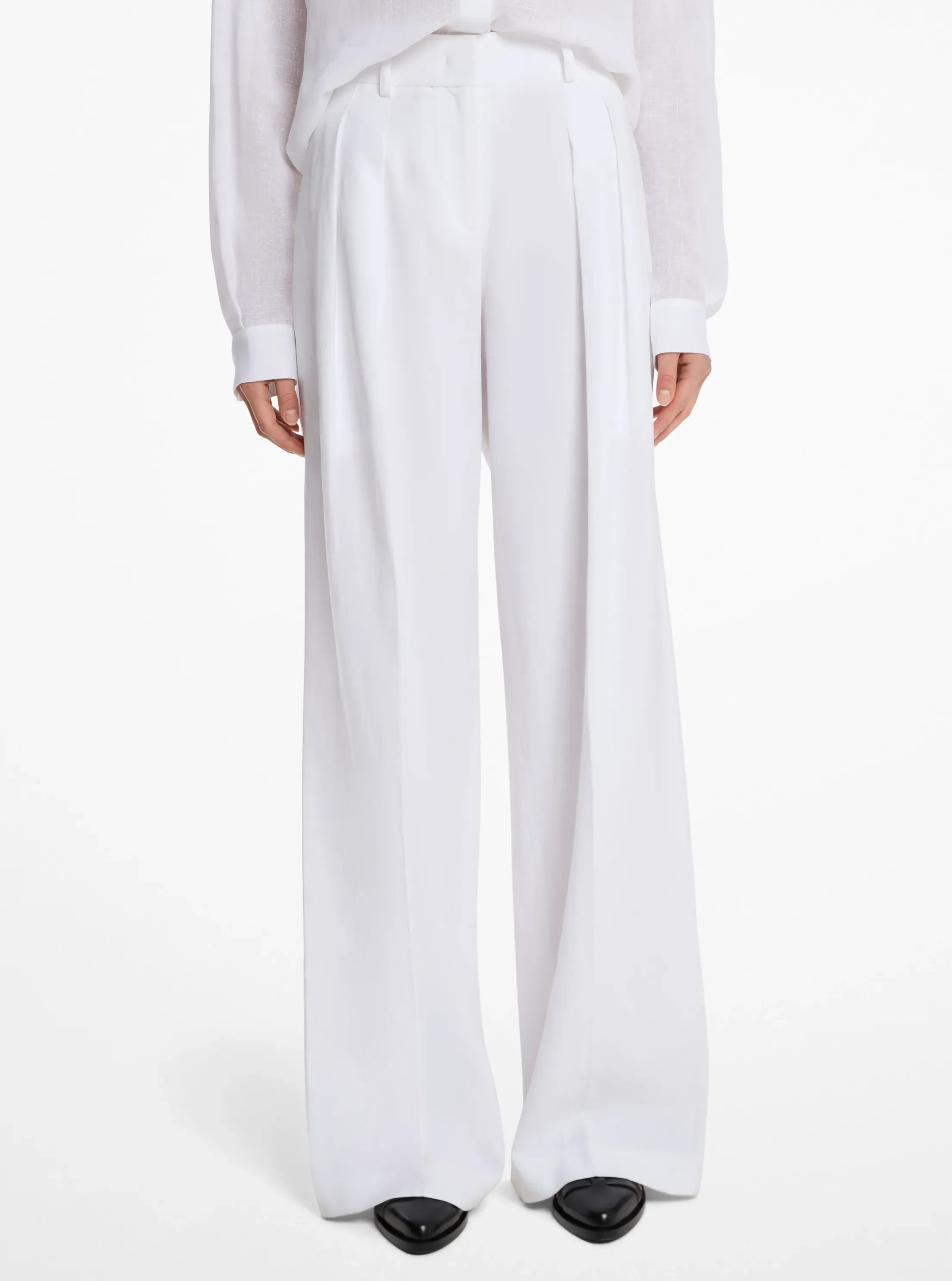 Брюки Michael Kors Linen Wide-Leg Trousers, цвет: Оптический белый