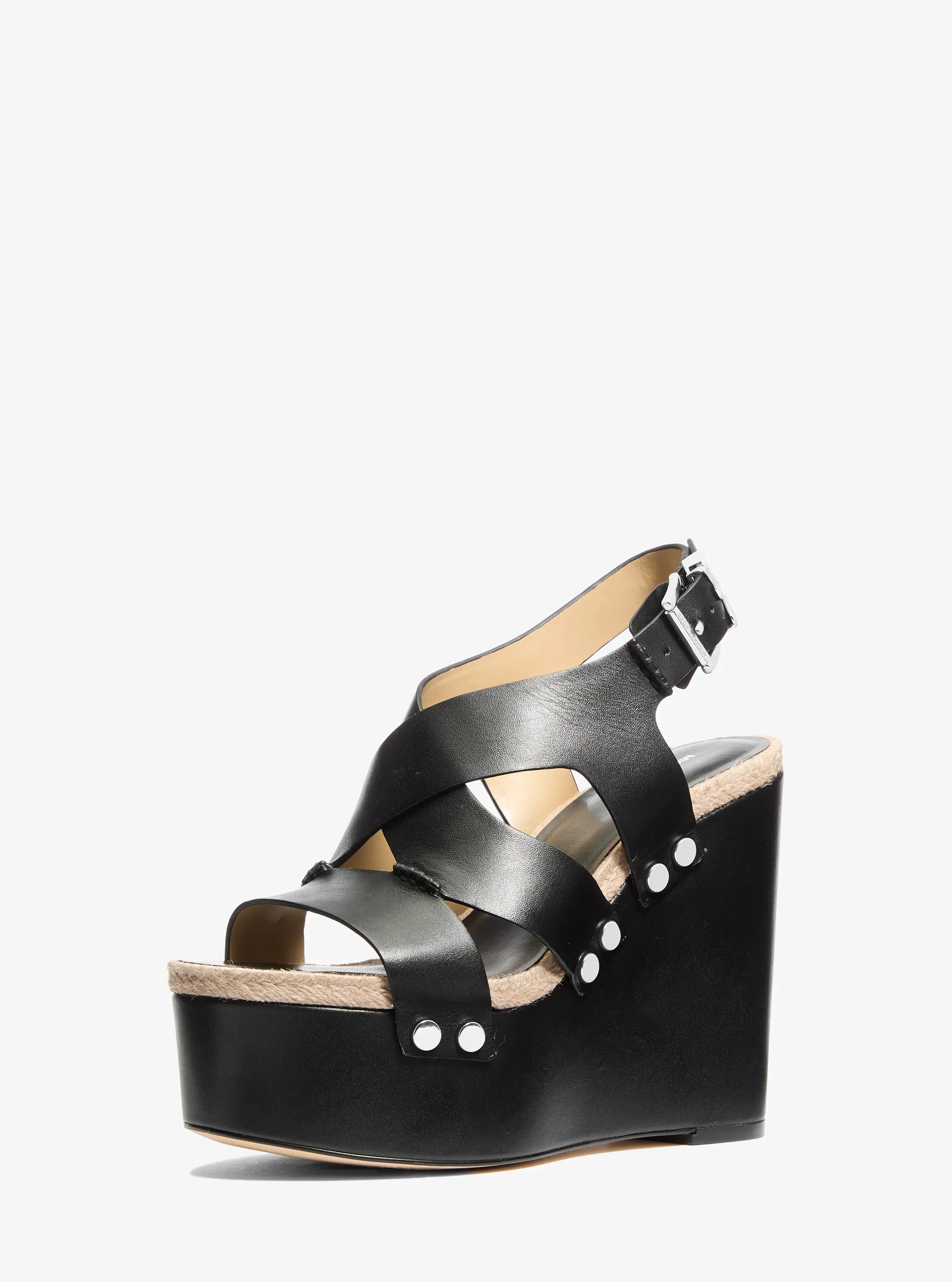 Сандалии Michael Kors Raven Studded Leather Wedge Sandal, цвет: Чёрный — фото 4