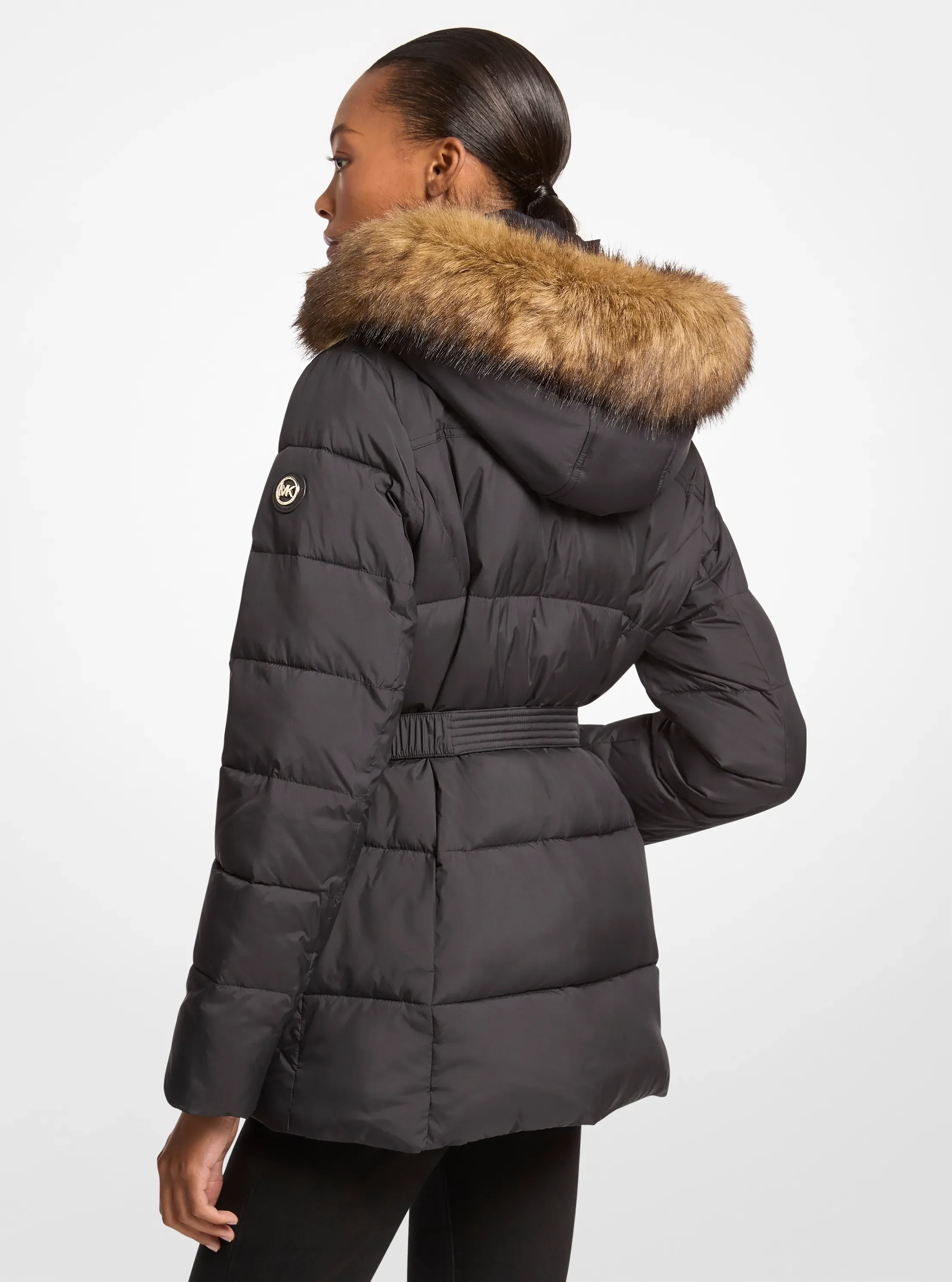 Куртка Michael Kors Faux Fur Trim Belted Puffer, цвет: Чёрный — фото 2