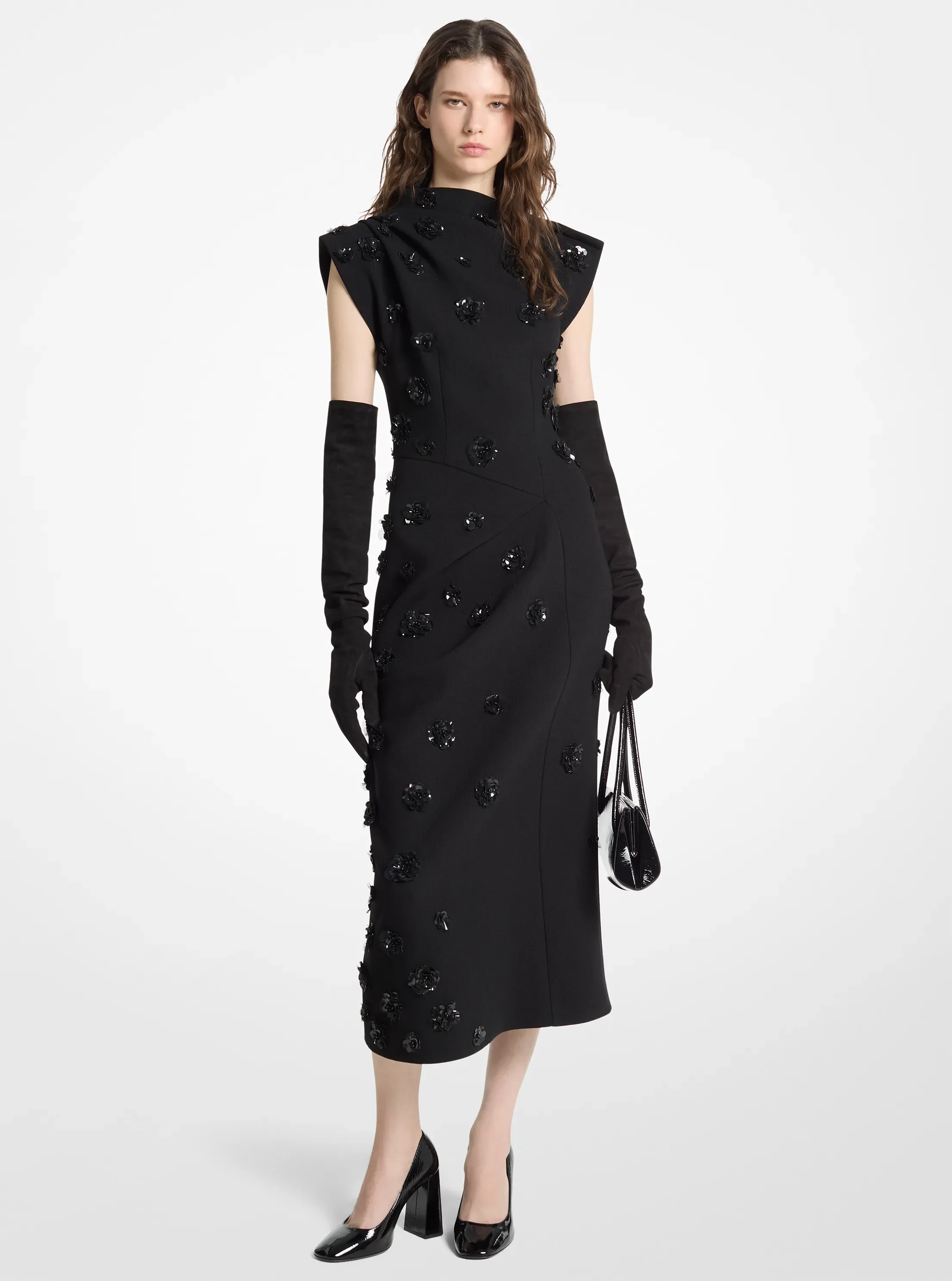 Женские платья Michael Kors Hand-Embroidered Floral Stretch Bouclé Crepe Sheath Dress