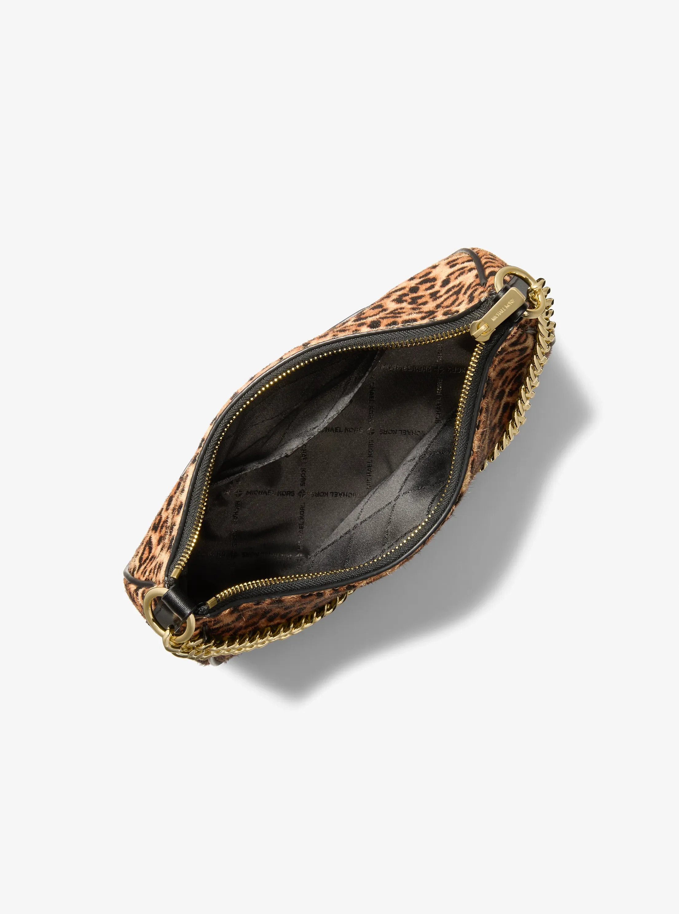Сумка Michael Kors Jet Set Travel Large Leopard Print Calf Hair Convertible Pochette, цвет: Верблюжий — фото 2