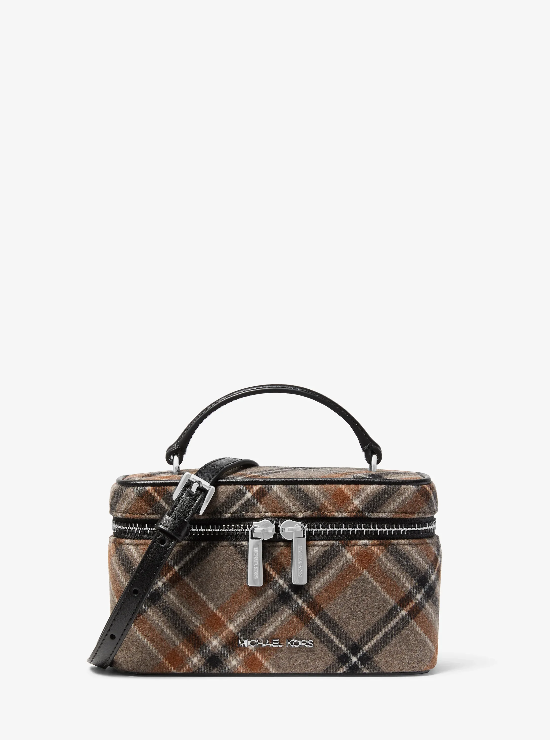 Michael Kors Vivi Small Plaid Print Wool Blend Vanity Crossbody Bag
