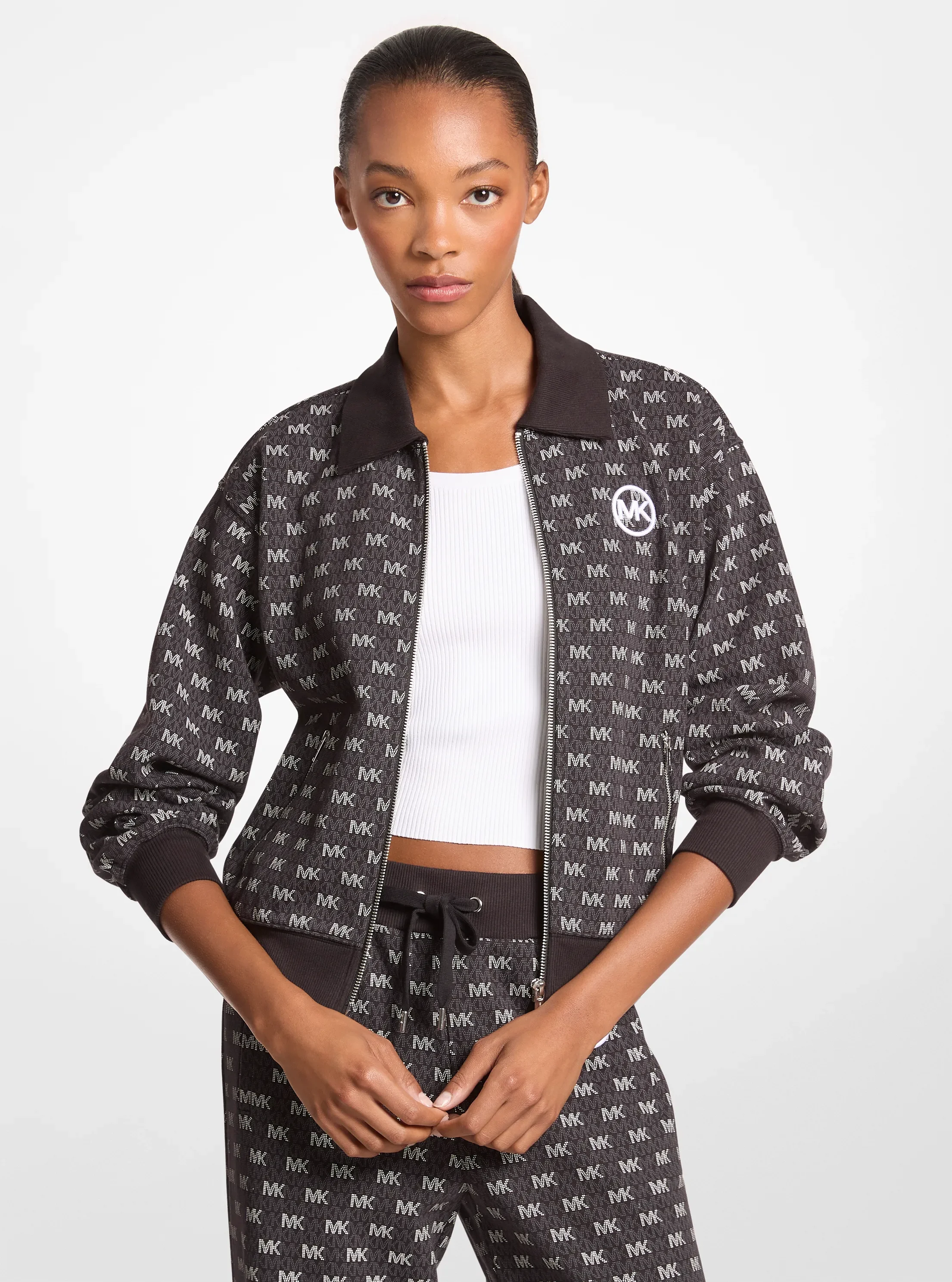 Куртка Michael Kors Logo Cotton Blend Zip-Up, цвет: Чёрный