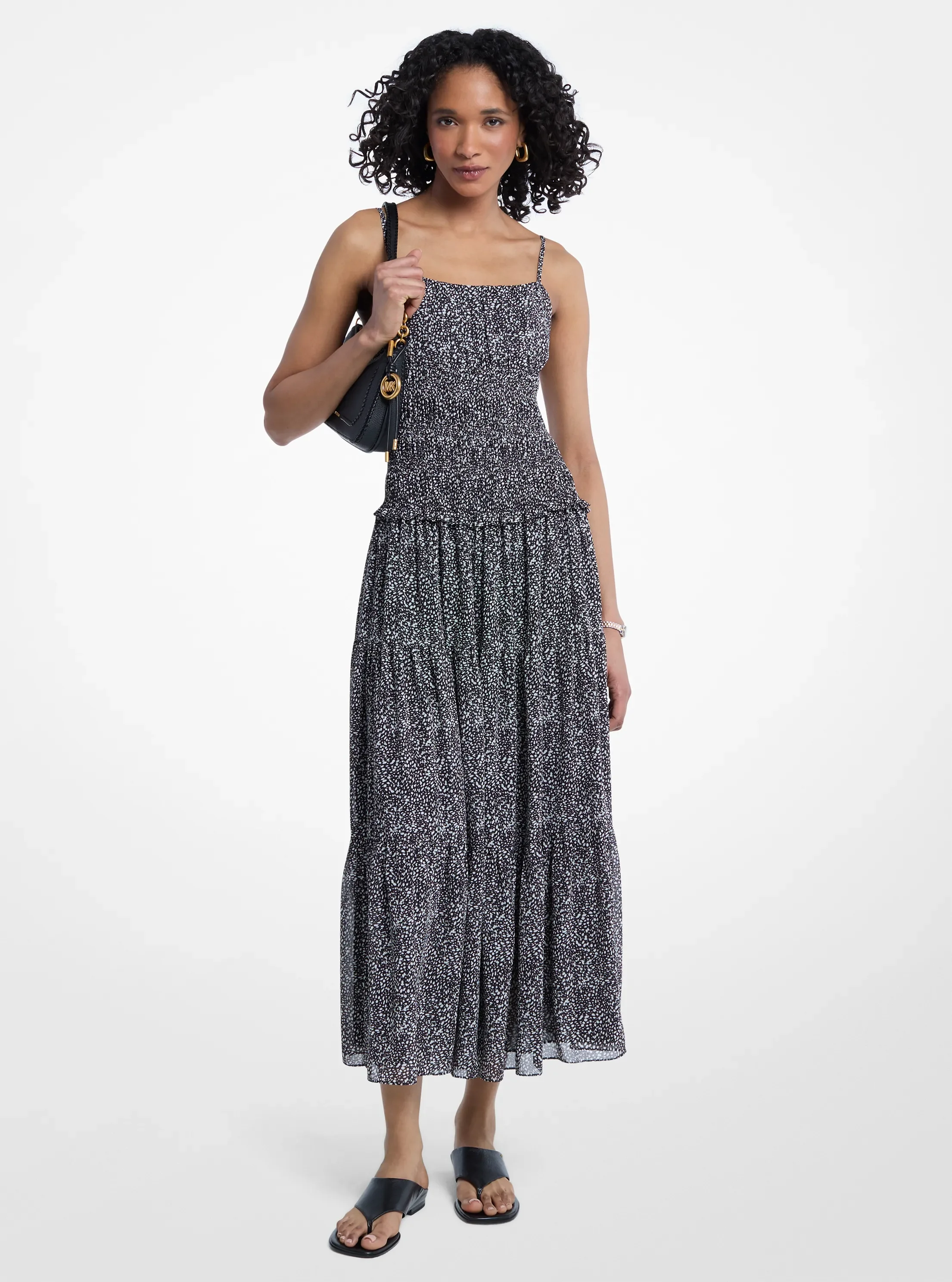 Michael Kors Abstract Print Georgette Smocked Dress
