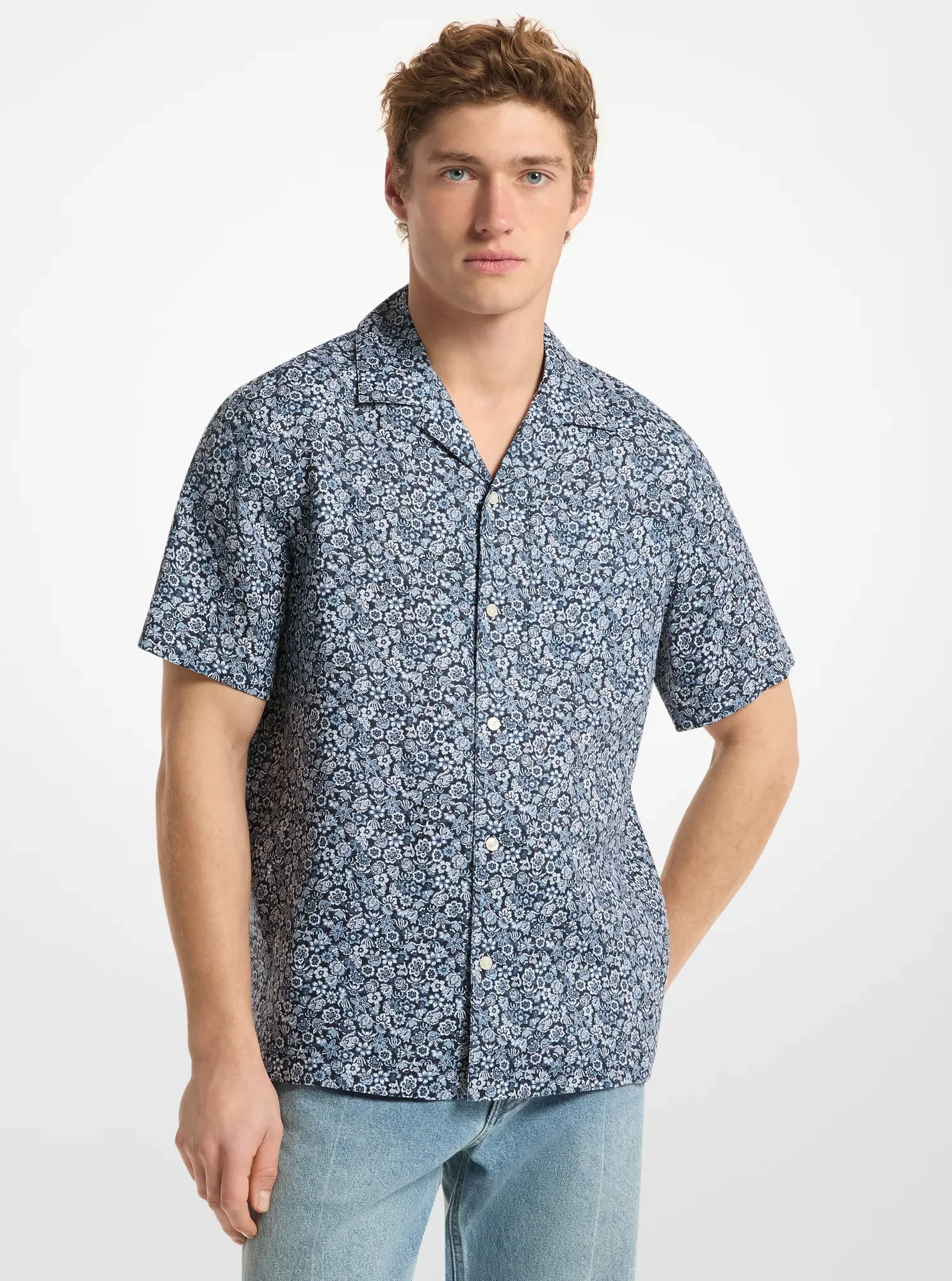 Мужские рубашки Michael Kors Floral Print Linen Camp Shirt