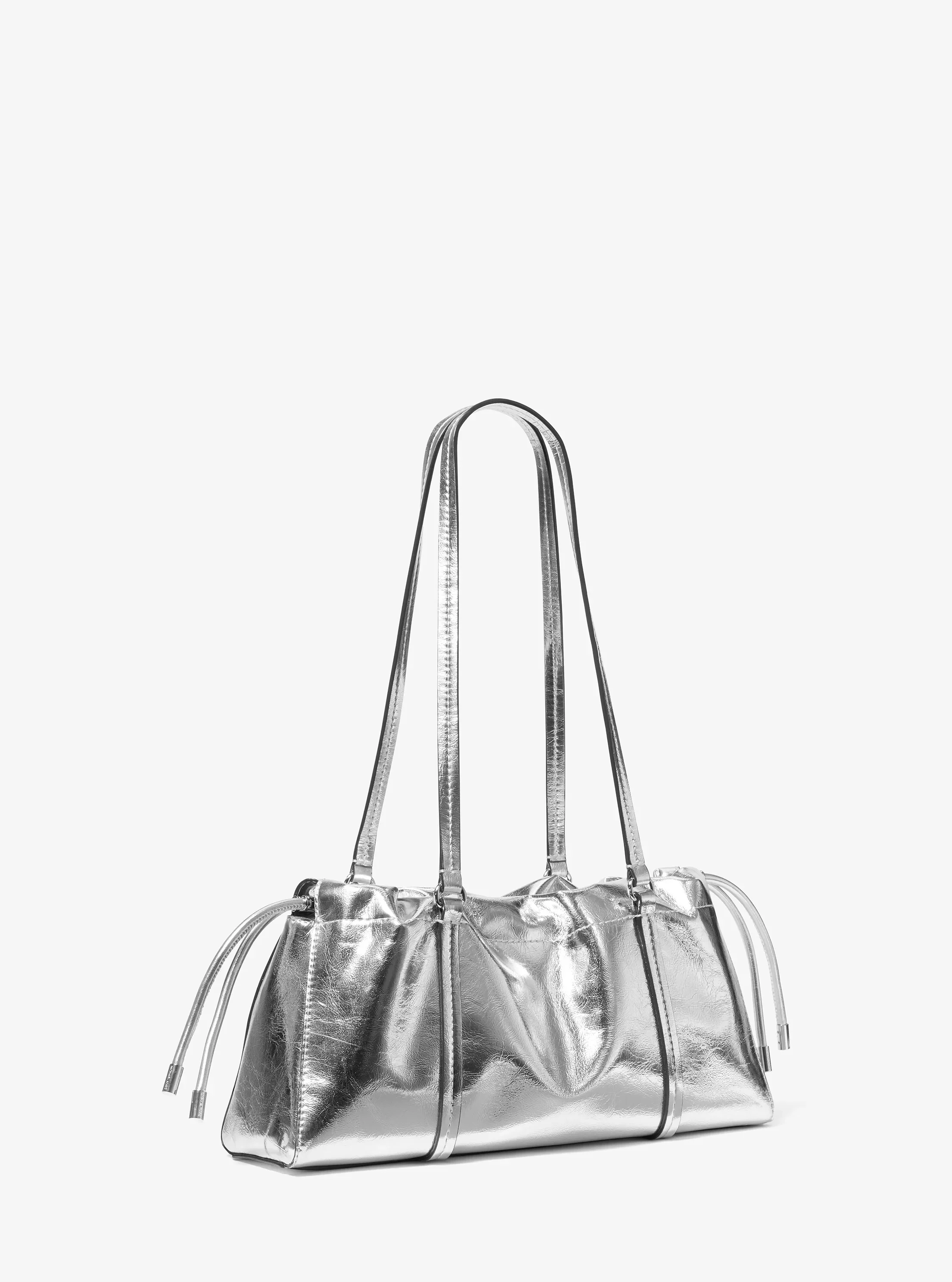 Женская сумка Michael Kors Matilda Small Metallic Cinched Shoulder, цвет: Серебряный — фото 3