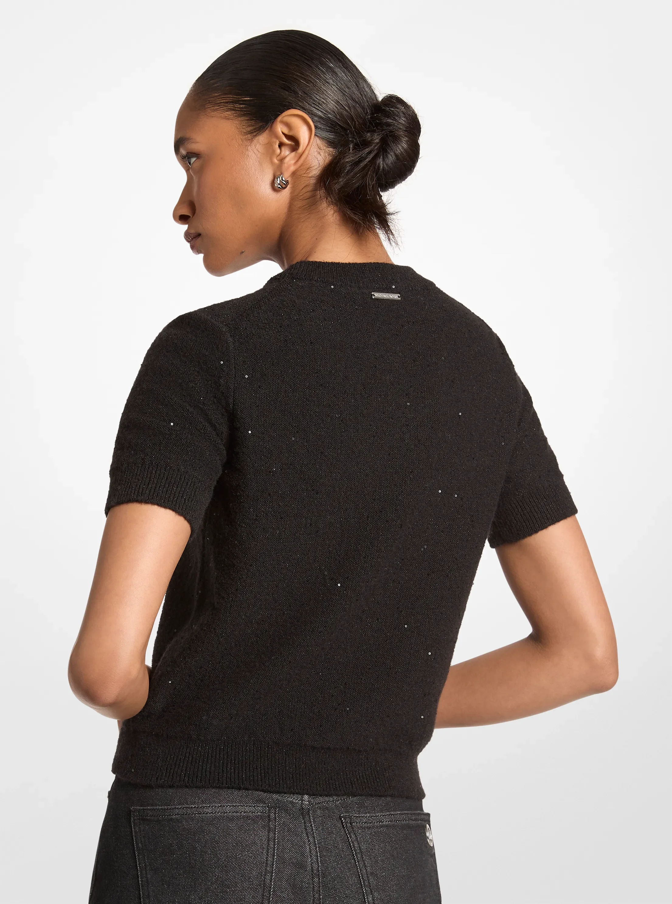 Свитер Michael Kors Embellished Knit Short-Sleeve Sweater, цвет: Чёрный — фото 2