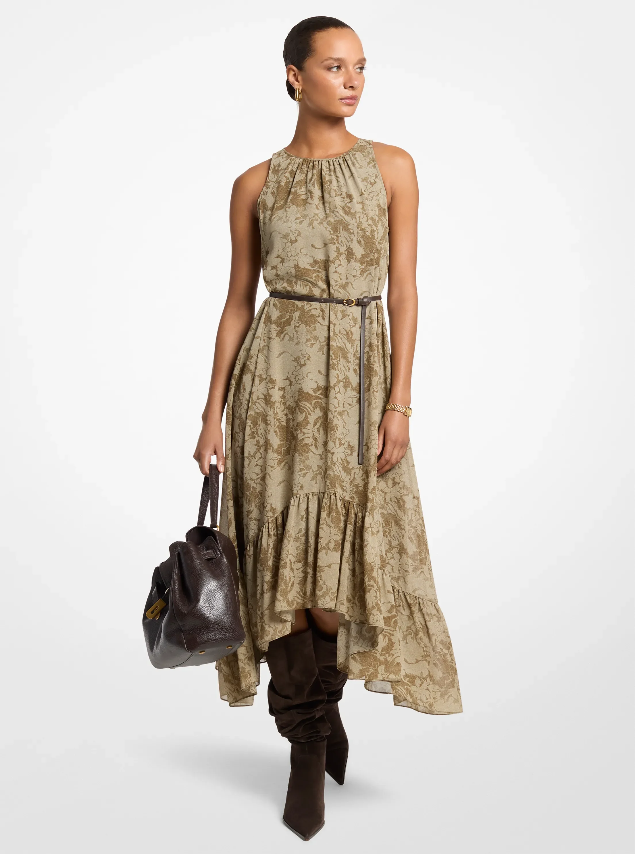 Michael Kors Floral Georgette High-Low Dress