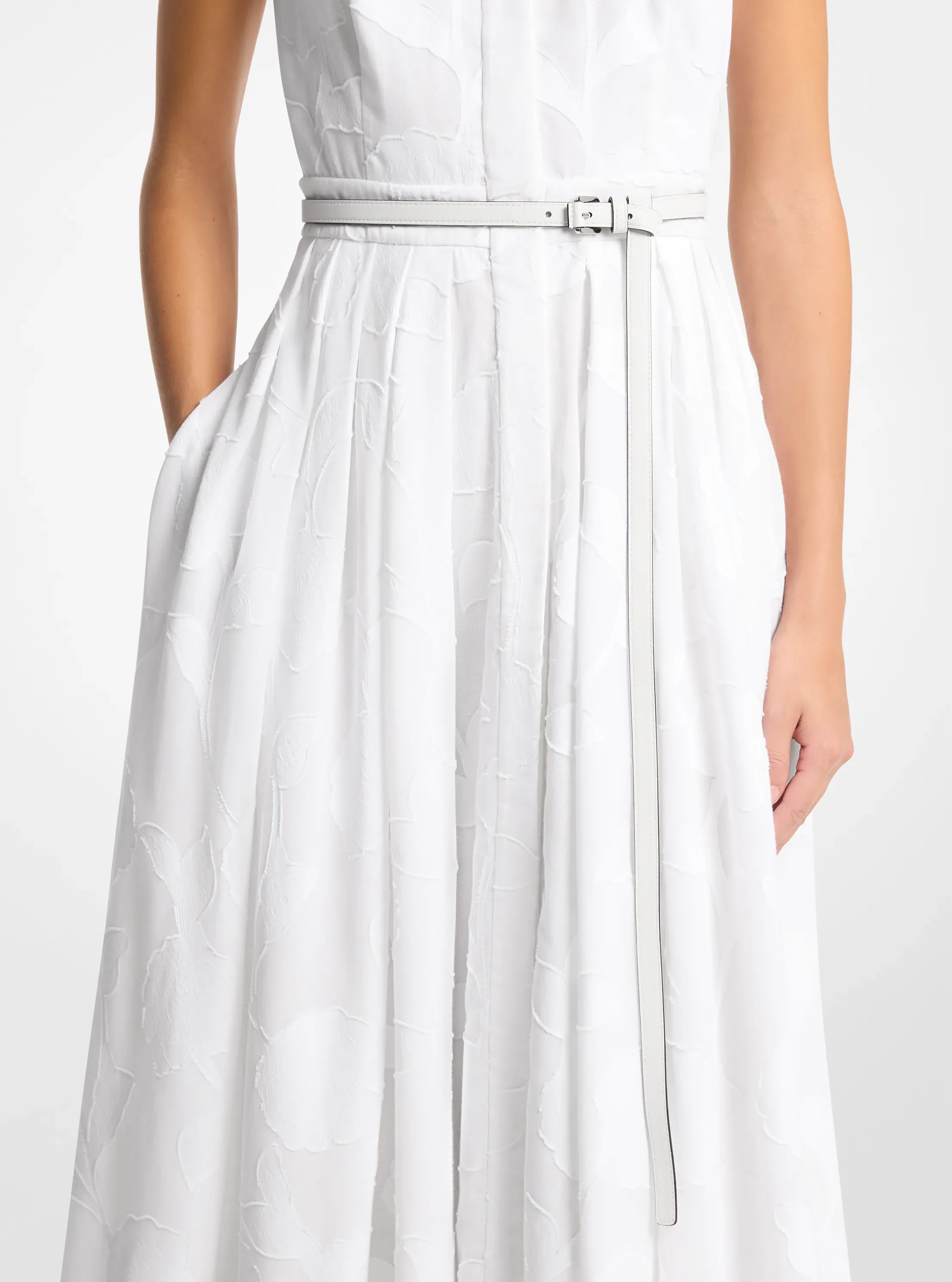Женский ремень Michael Kors Caroyln Leather Waist Belt, цвет: Оптический белый — фото 3
