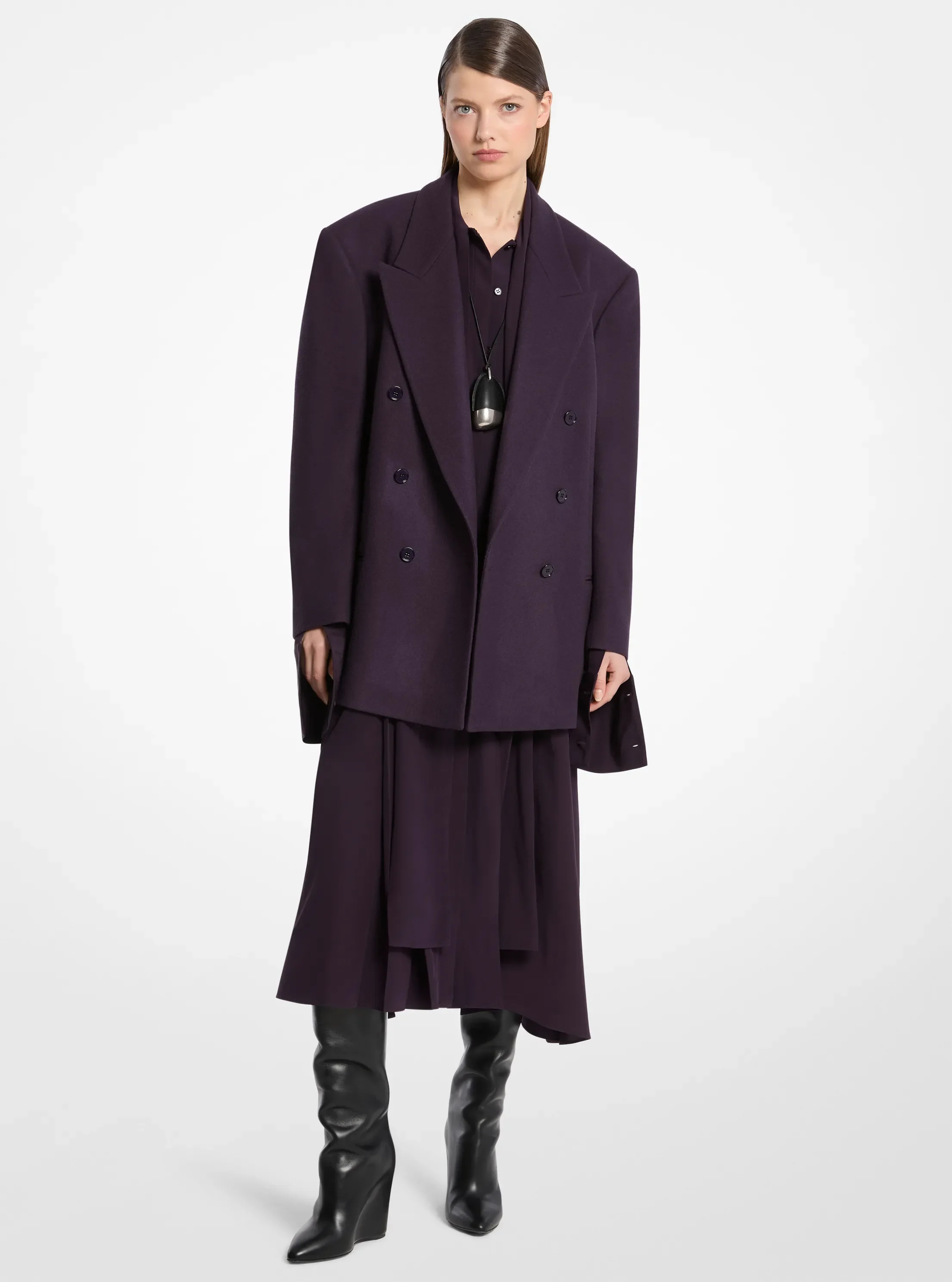 Пиджак Michael Kors Shawn Wool Double-Breasted Blazer, цвет: Баклажановый