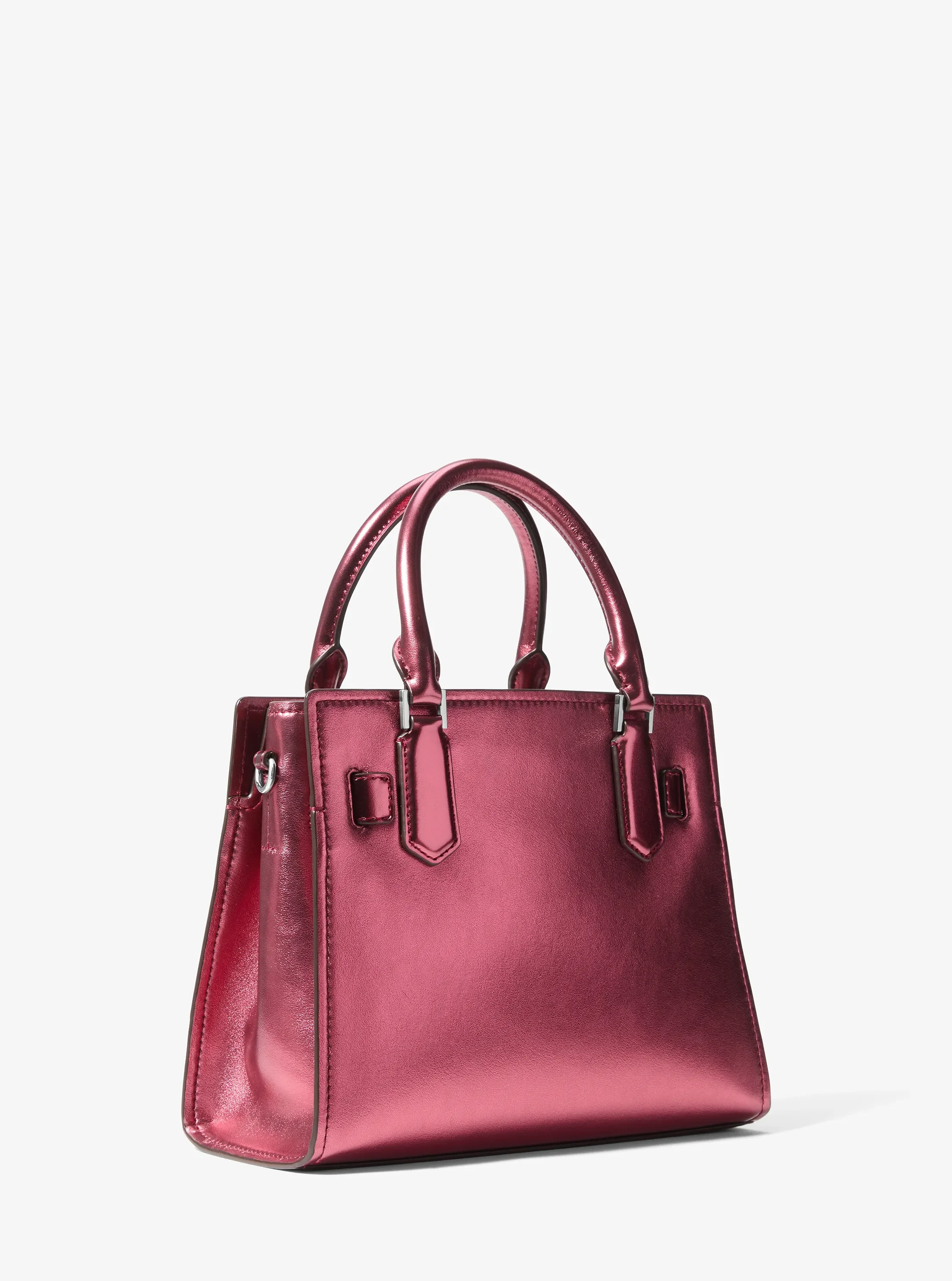 Сумка Michael Kors Landon Small Metallic and Signature Logo Satchel, цвет: Тёмно-бордовый — фото 3