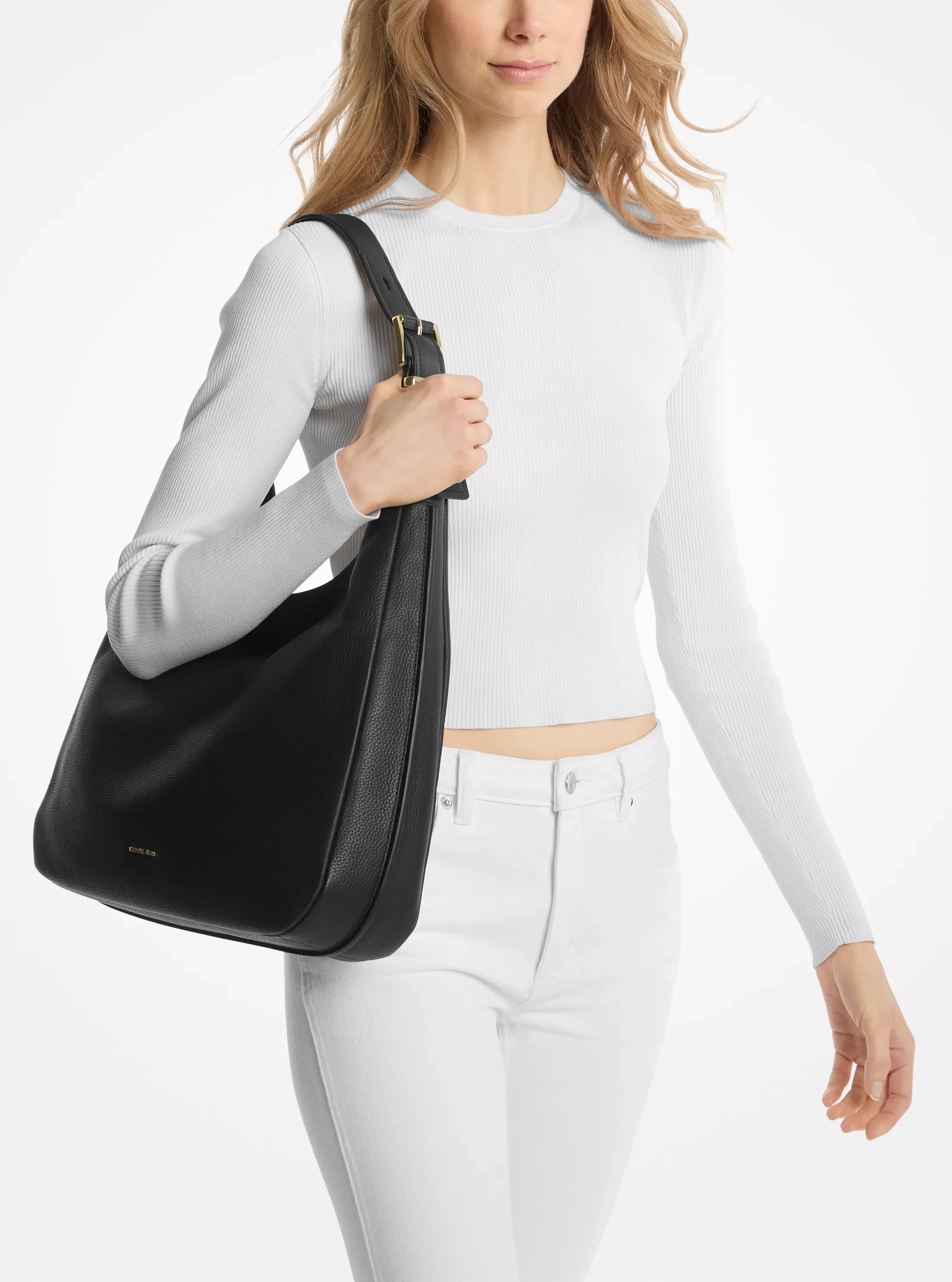 Женская сумка Michael Kors Nolita Large Pebbled Leather Hobo Shoulder, цвет: Чёрный — фото 3