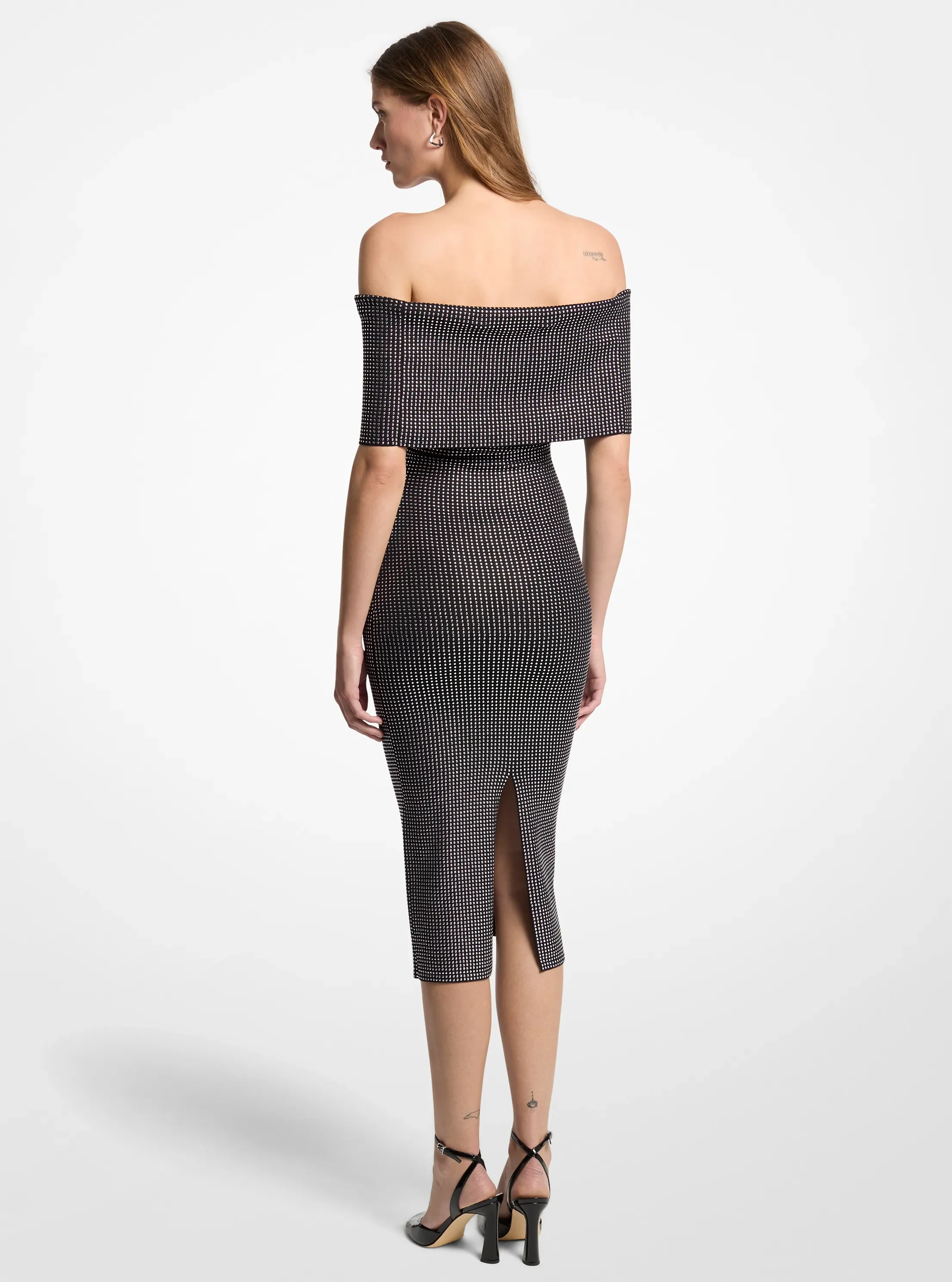 Женское платье Michael Kors Studded Stretch Viscose Off-The-Shoulder, цвет: Чёрный — фото 2