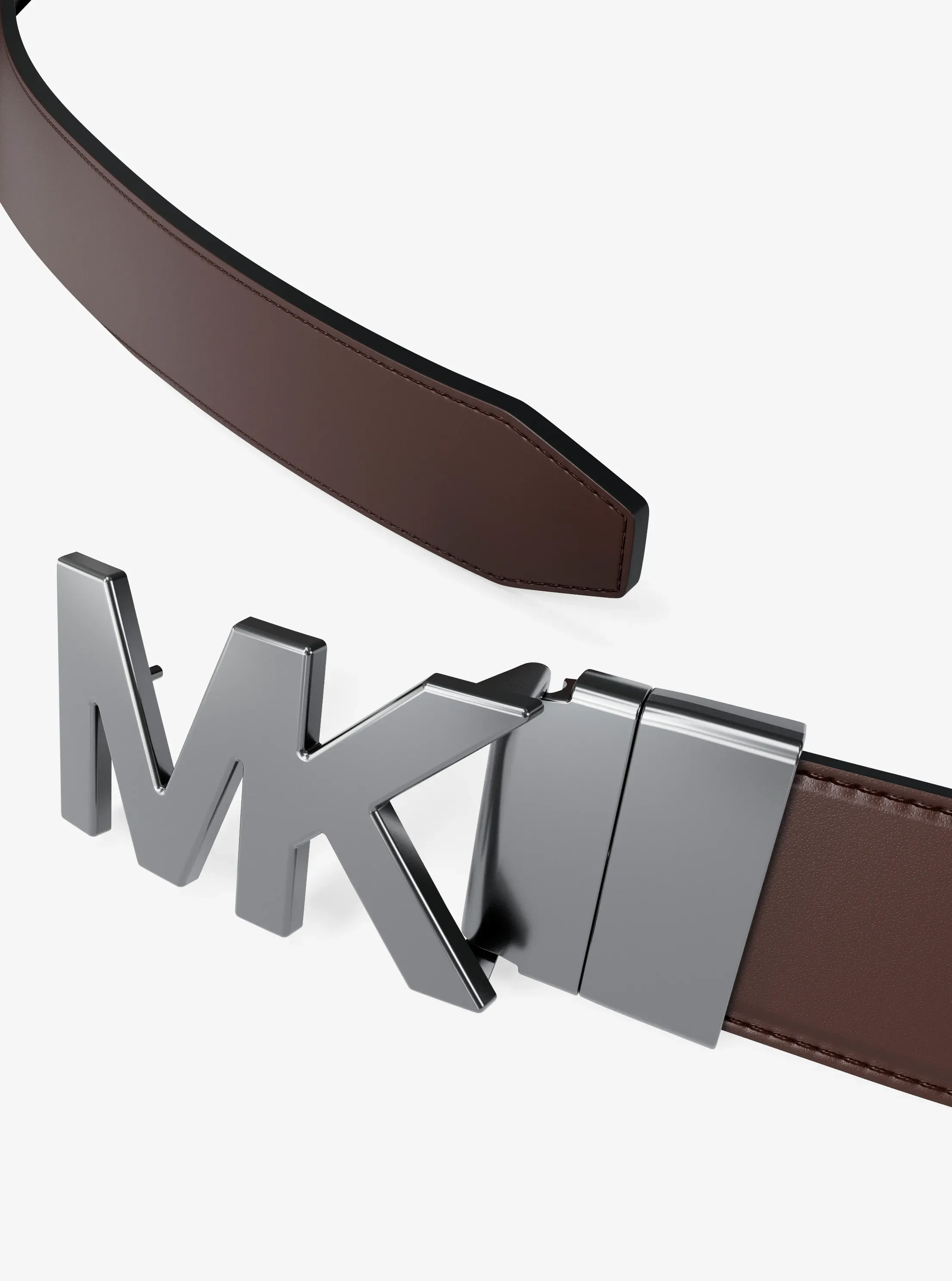 Мужской ремень Michael Kors Reversible Logo Embossed Leather Buckle Belt, цвет: Чёрный / Коричневый — фото 3