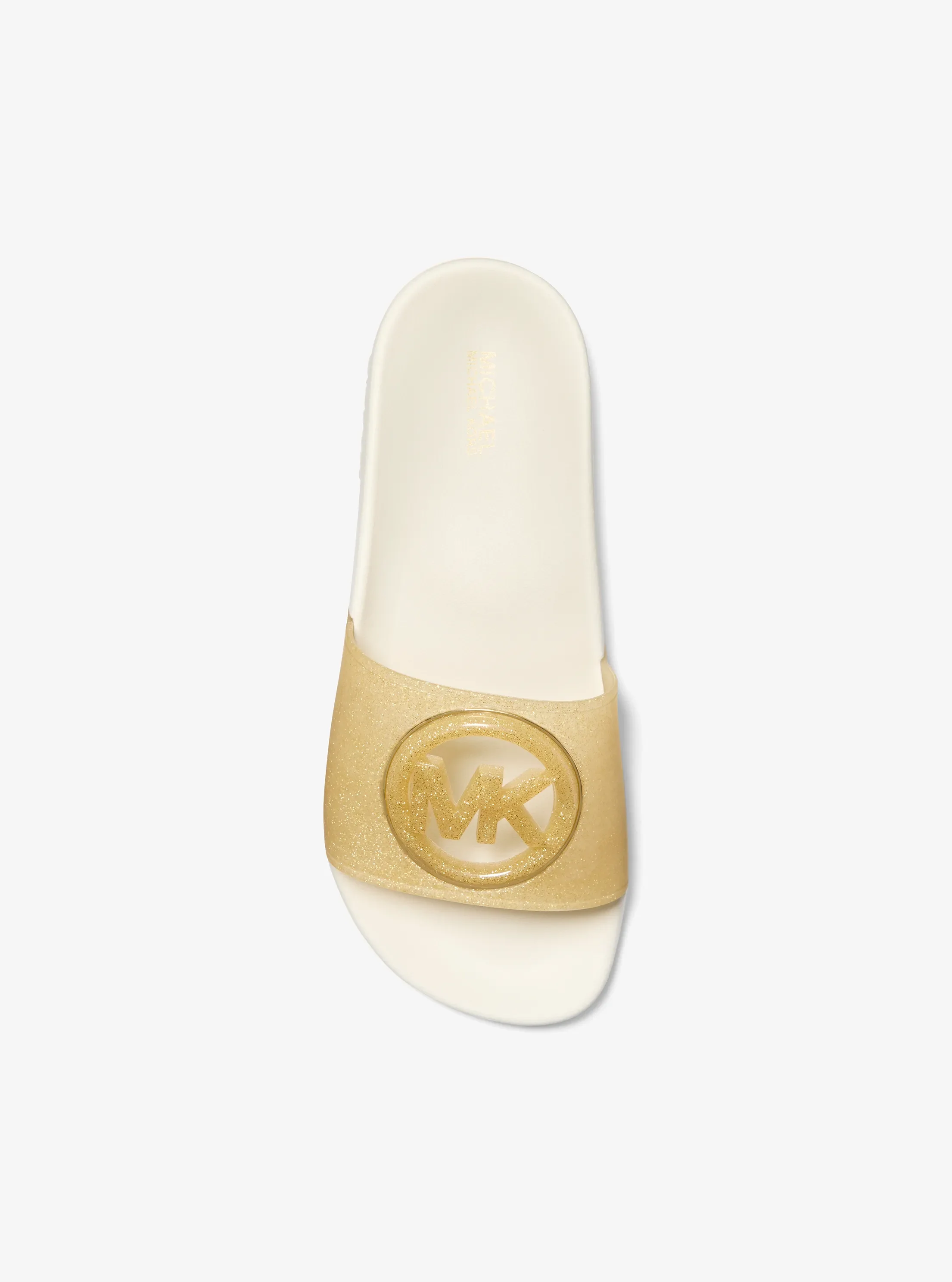 Сандалии Michael Kors Penny Glitter Embellished PVC Slide Sandal, цвет: Бледный золотой — фото 3