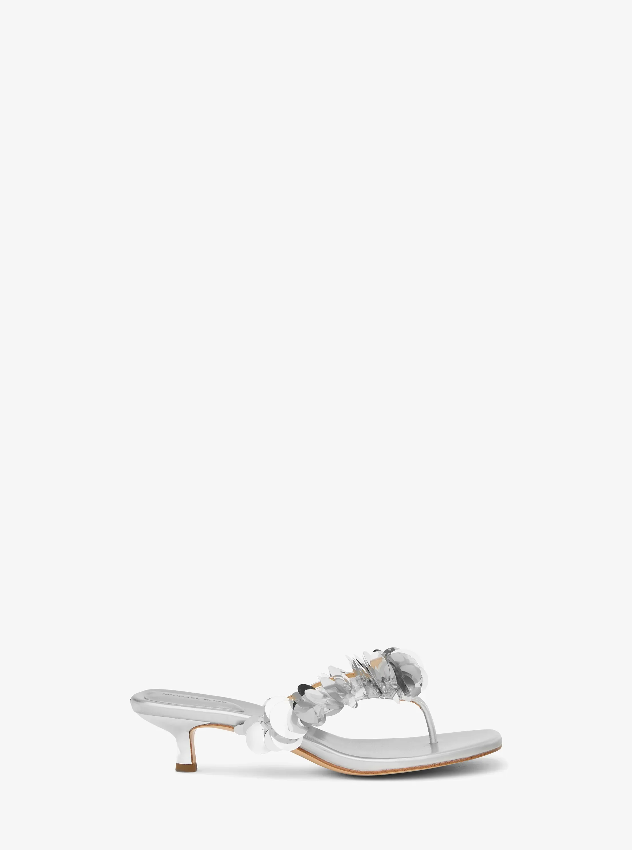 Женские сандалии Michael Kors Loretta Sequin Embellished Metallic Sandal, цвет: Серебряный — фото 2