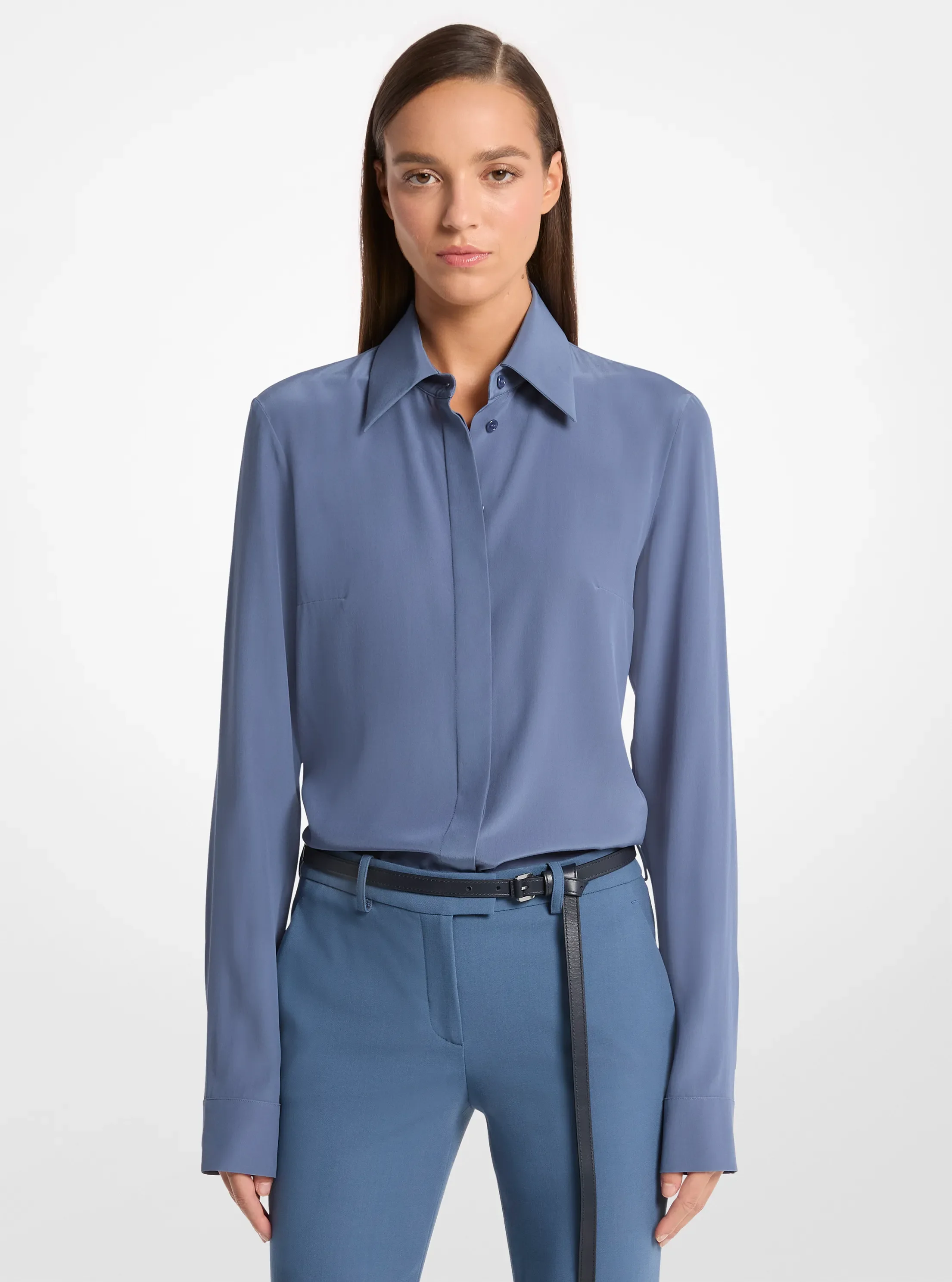 Женская рубашка Michael Kors Hansen Silk Crepe De Chine, цвет: Стальной