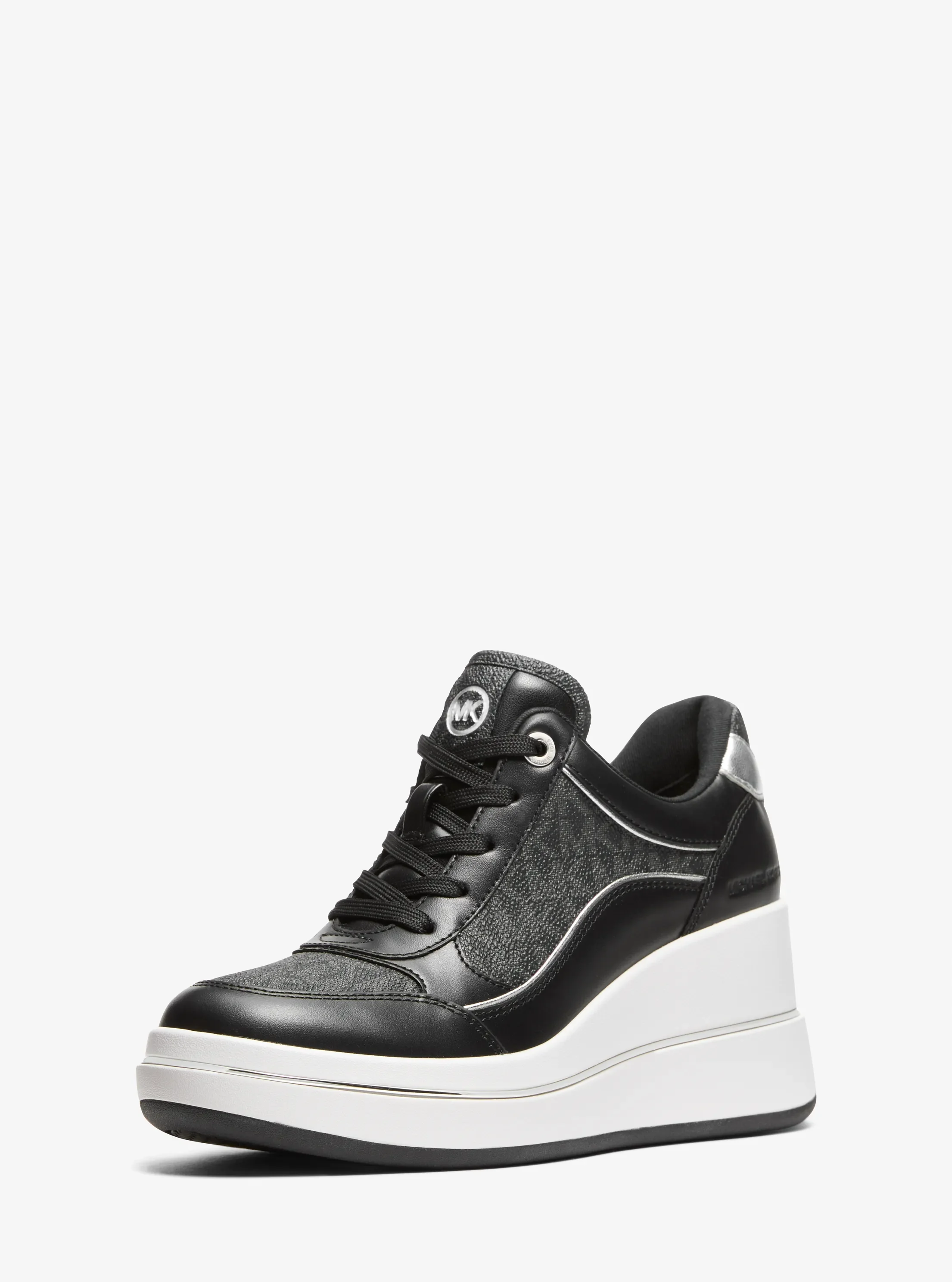 Женские кроссовки Michael Kors Emmy Signature Logo and Leather Wedge Trainer, цвет: Чёрный — фото 4