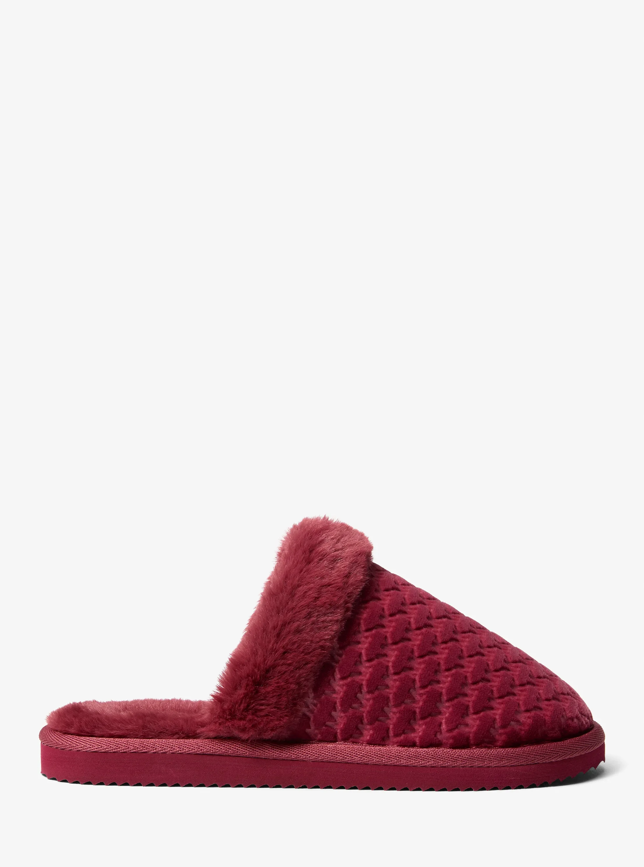 Тапочки Michael Kors Liddy Logo Debossed Velvet and Faux Fur Slipper, цвет: Тёмно-бордовый — фото 2