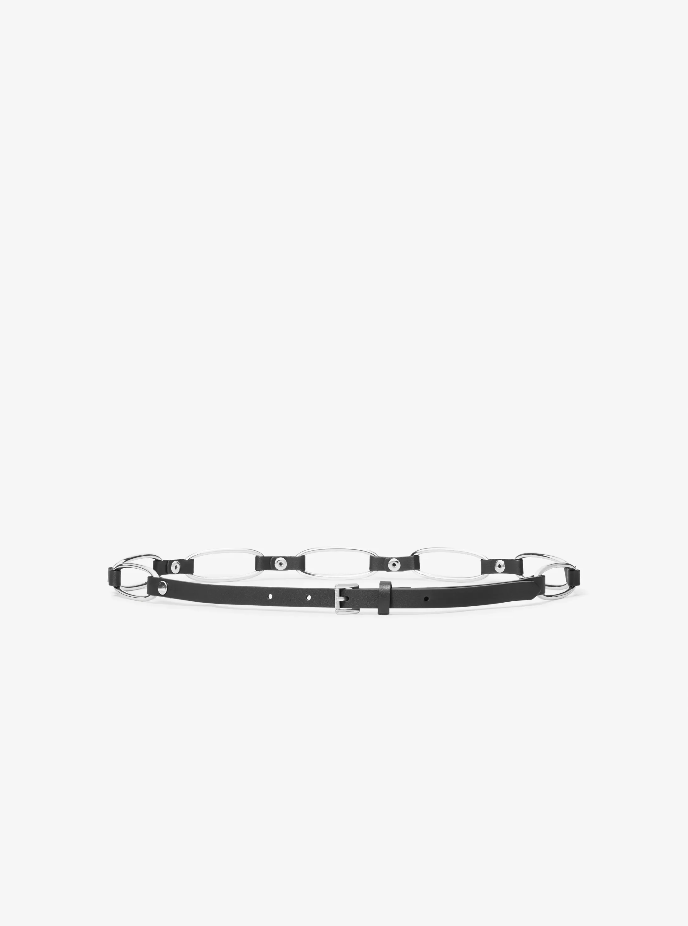 Женский ремень Michael Kors Chain Link Leather Belt, цвет: Чёрный / Серебряный