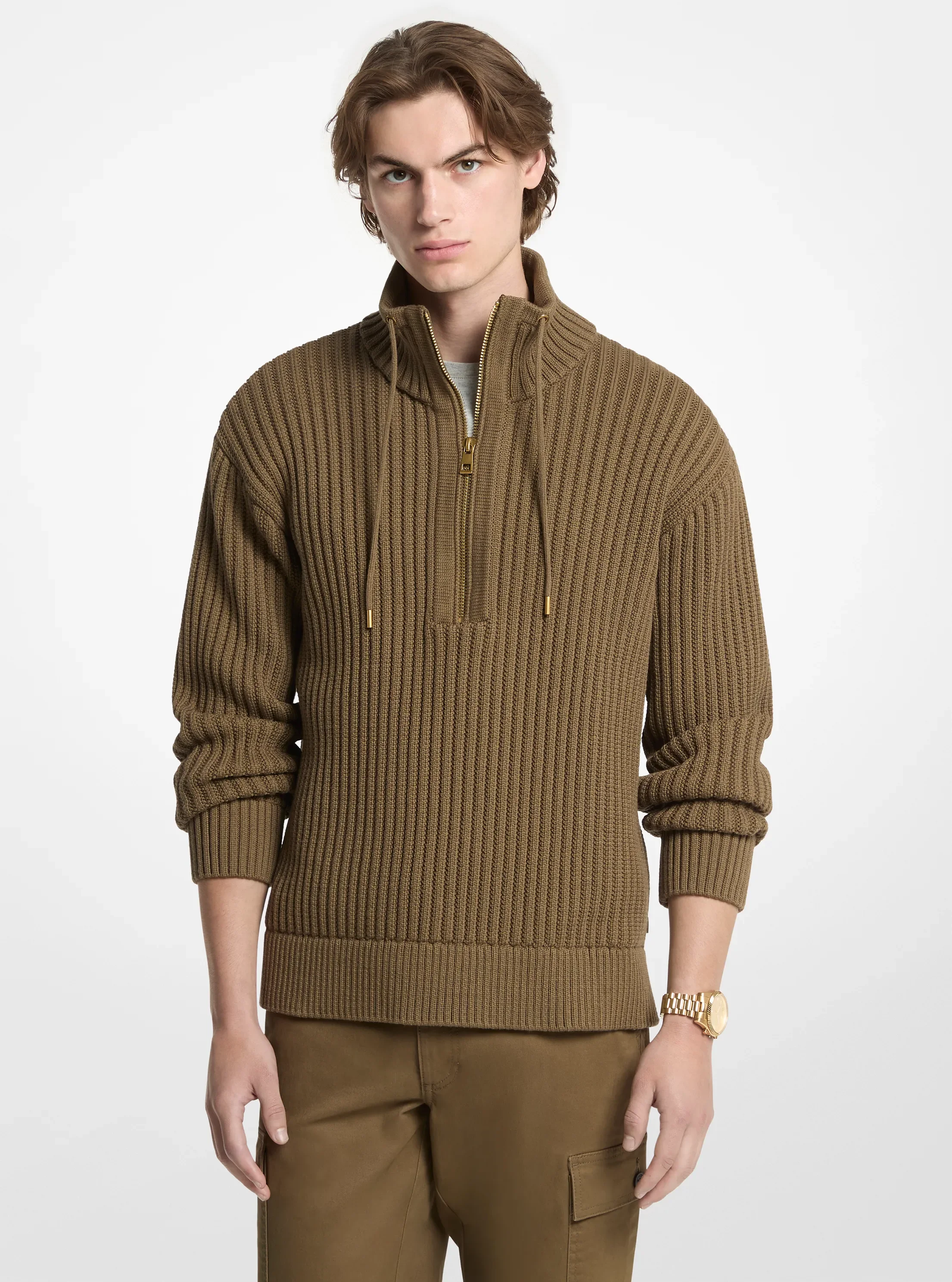 Мужские свитеры Michael Kors Textured Cotton Blend Funnel-Neck Sweater