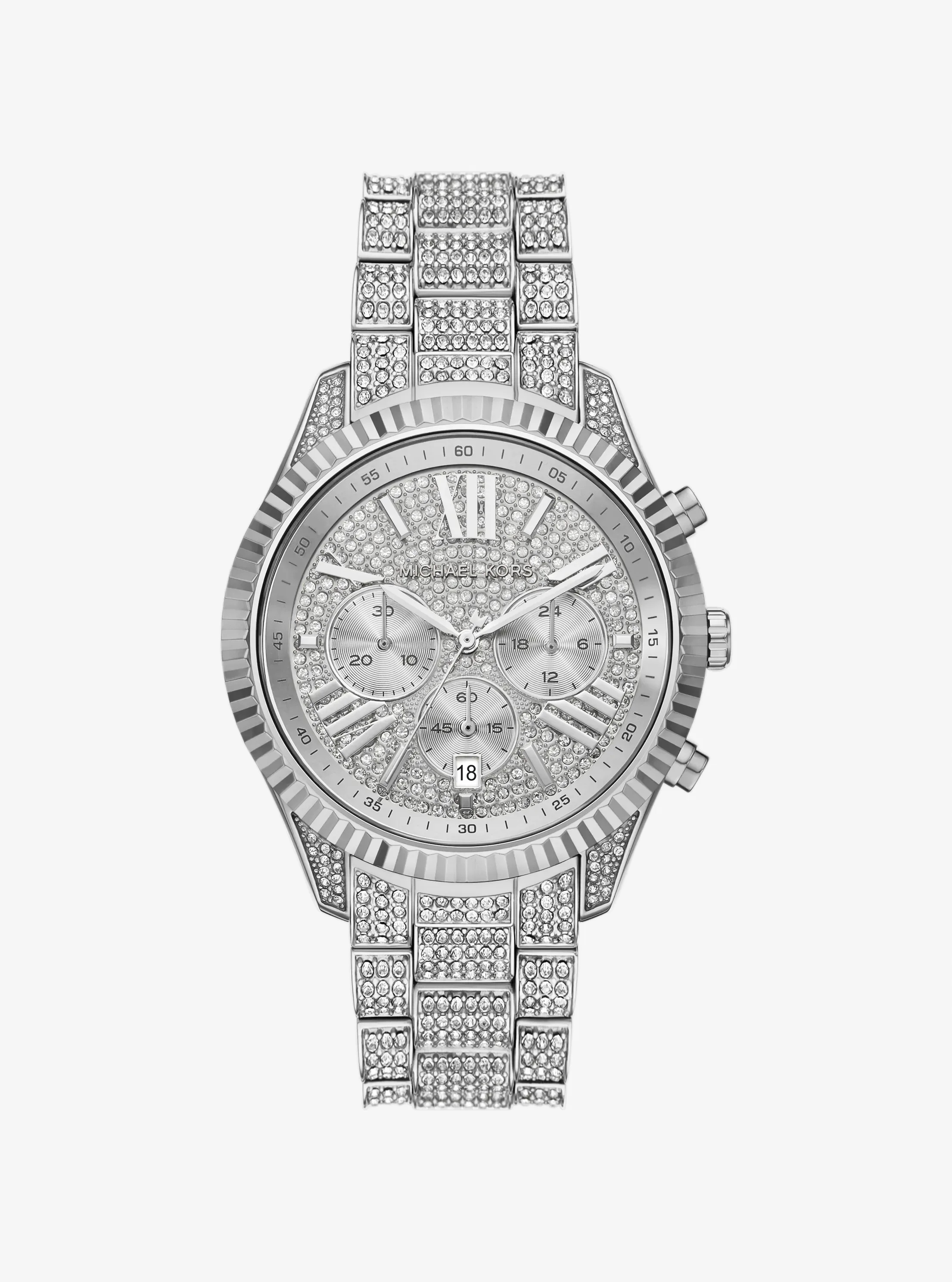 Женские часы Michael Kors Oversized Lexington Pavé Silver-Tone Watch, цвет: Серебряный