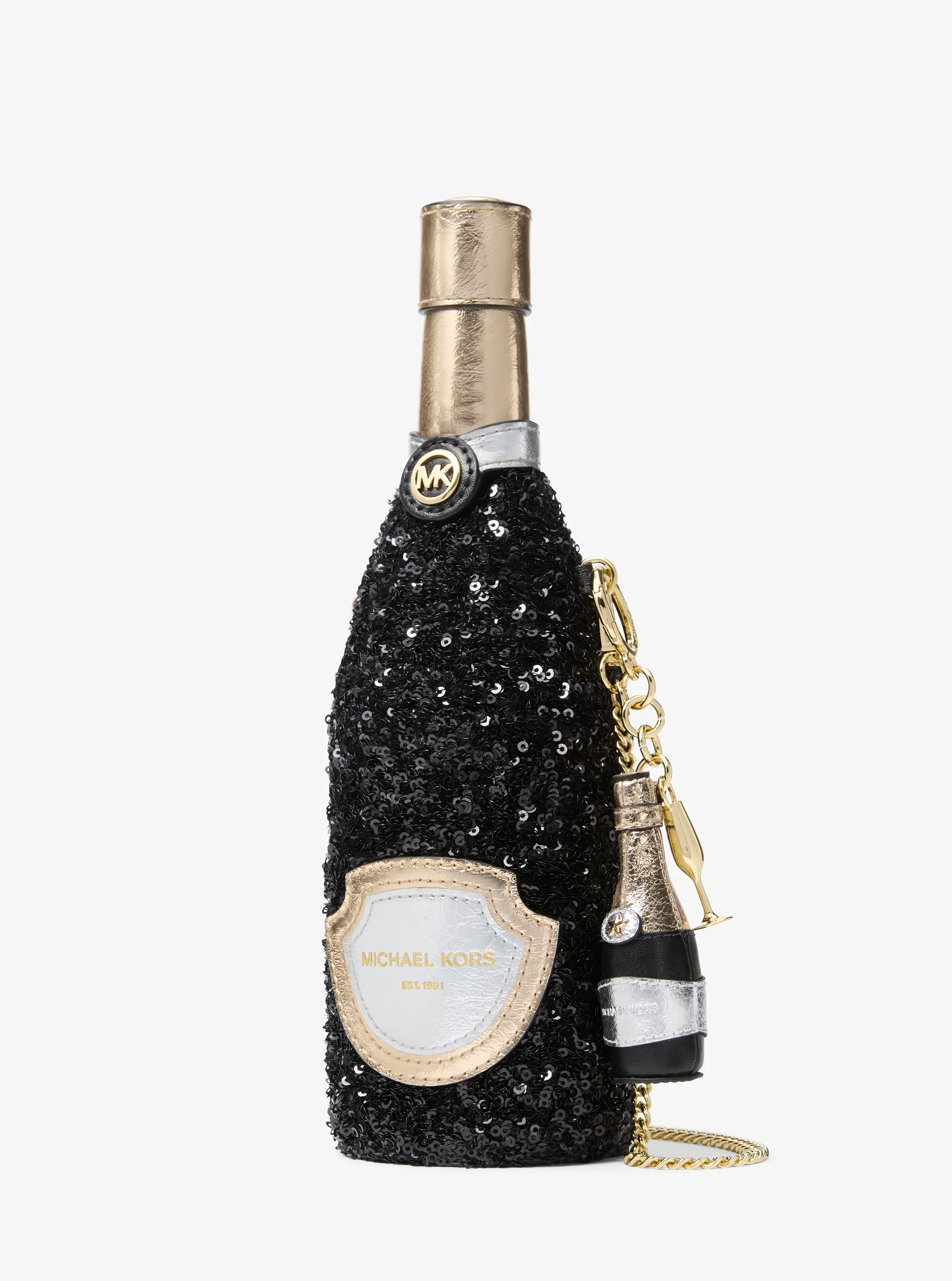 Брелок Michael Kors Champagne Bottle Bag Charm, цвет: Чёрный / Золотой — фото 3