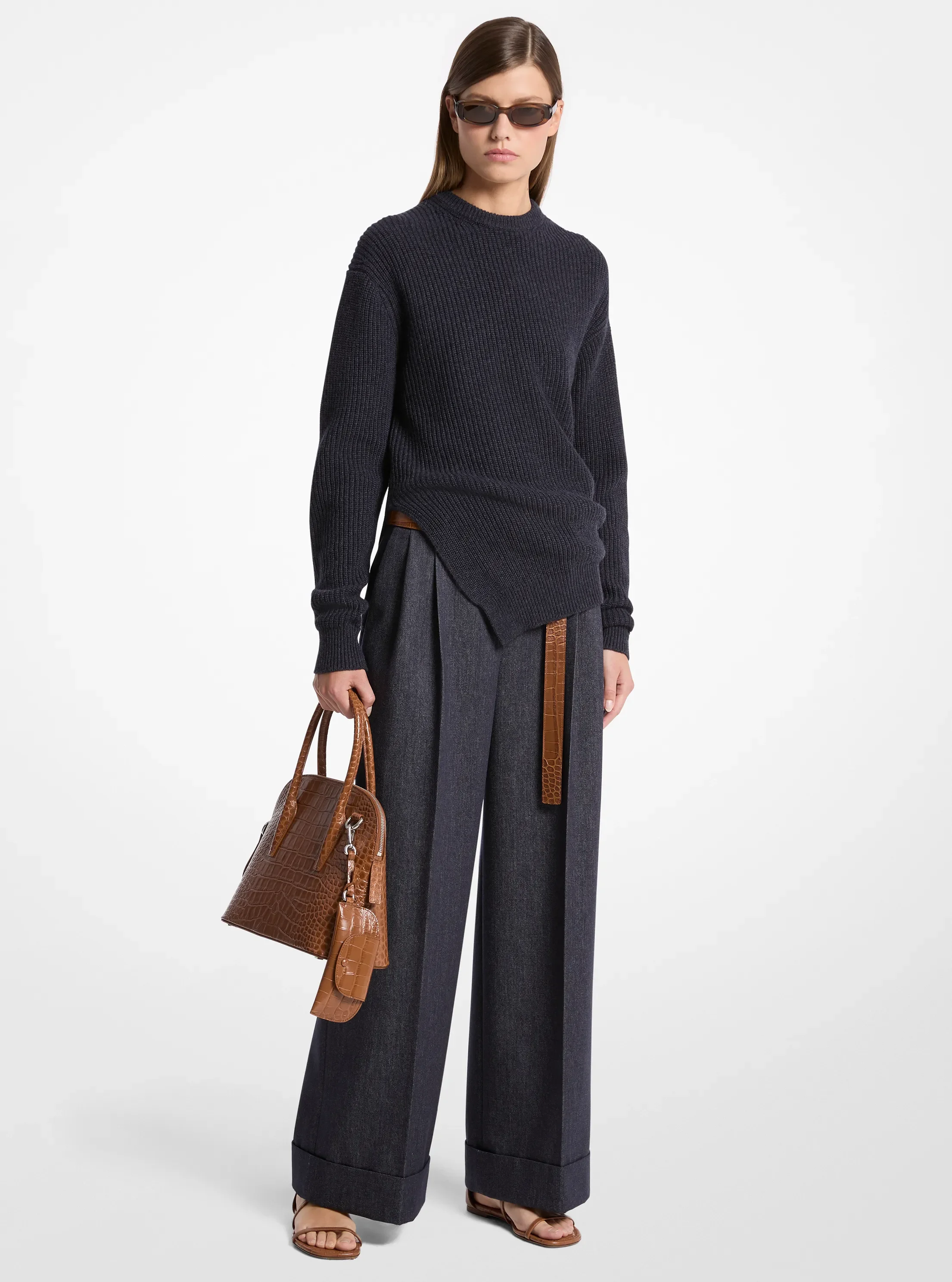 Женские свитеры Michael Kors Ribbed Cashmere Bias Hem Sweater