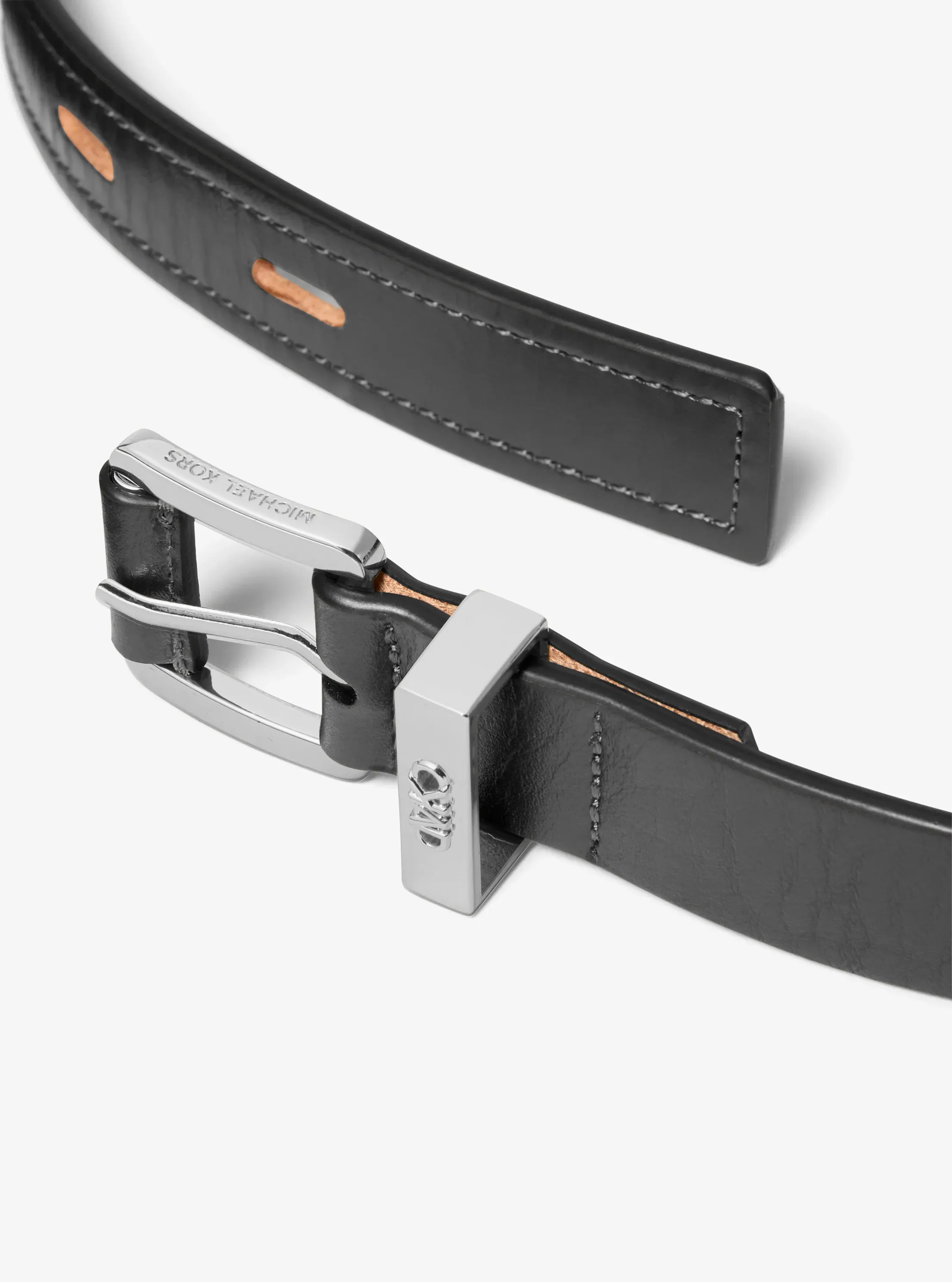 Женский ремень Michael Kors Cutout Leather Blend Belt, цвет: Чёрный / Серебряный — фото 2