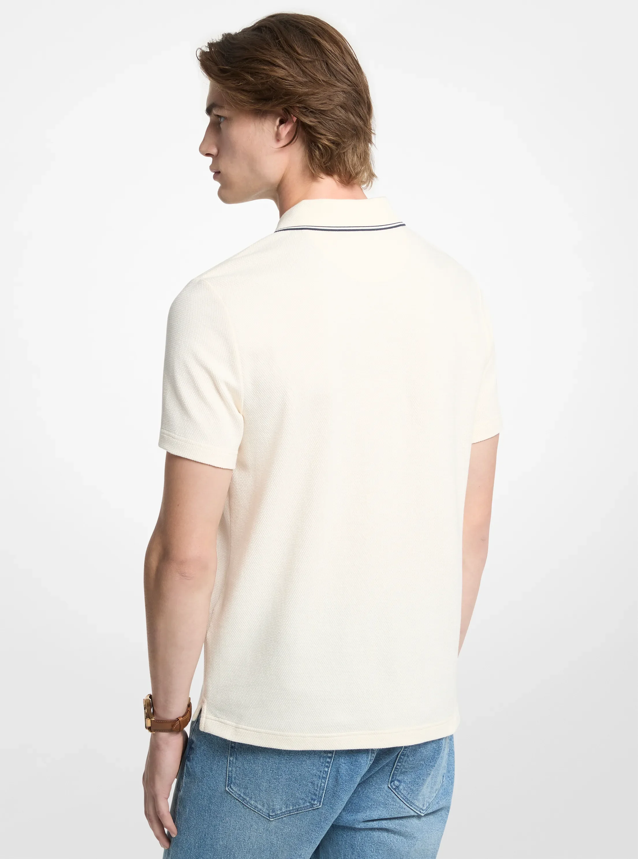 Мужские рубашки Michael Kors Textured Stretch Cotton Zip-Up Polo Shirt — фото 2