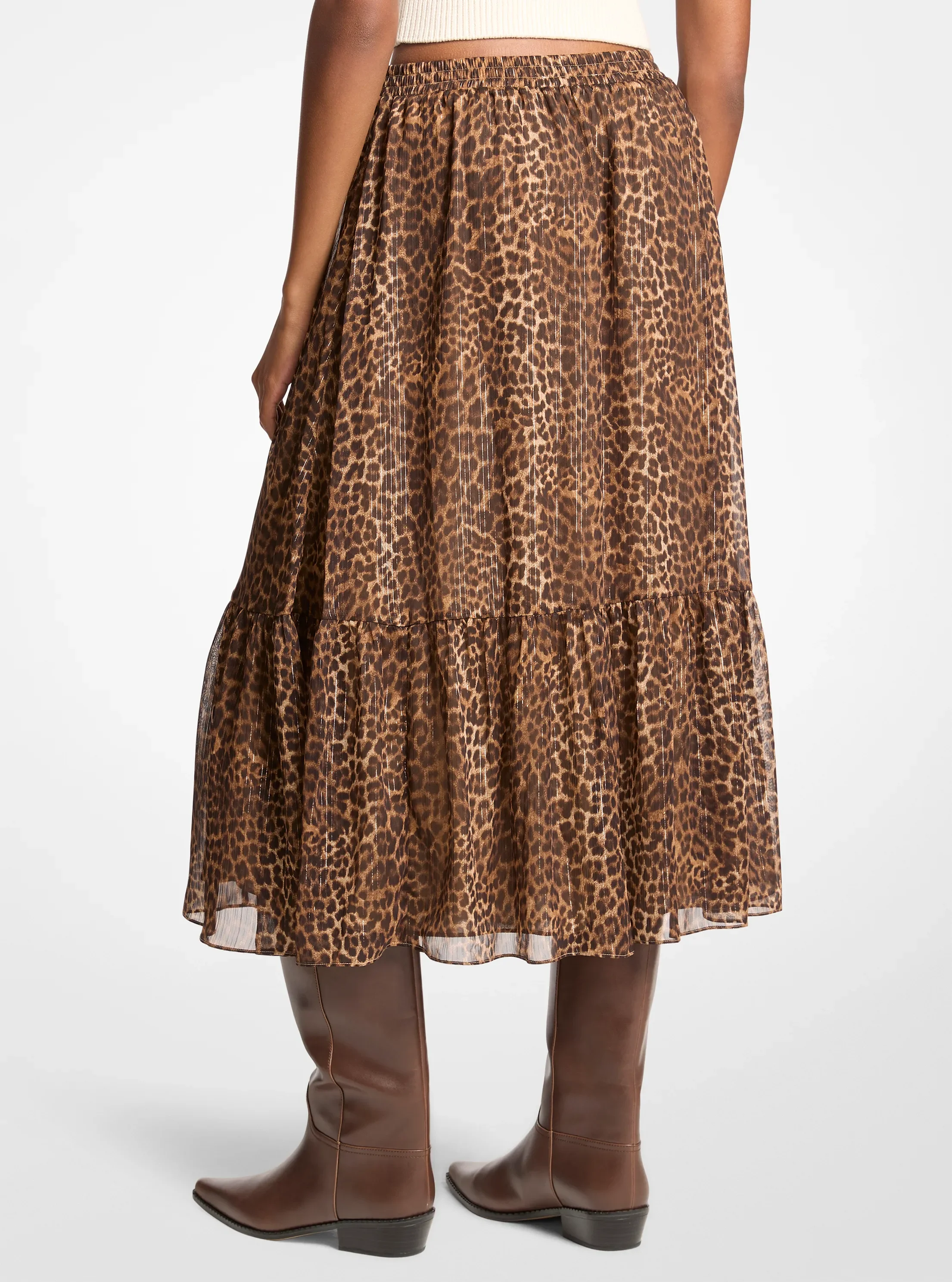 Юбка Michael Kors Leopard Print Tiered Midi, цвет: Тёмный верблюжий — фото 2
