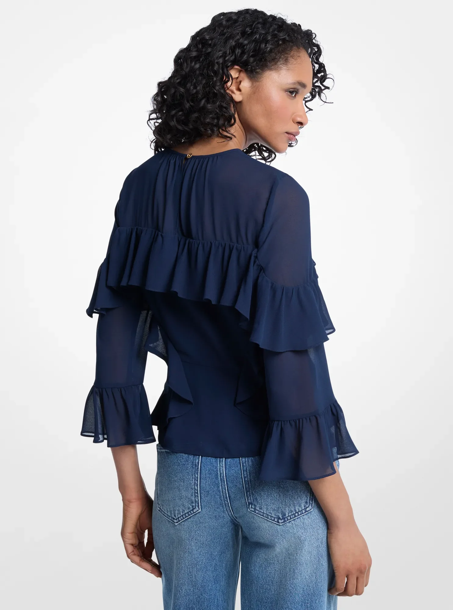 Женская блузка Michael Kors Ruffled Georgette Blouse, цвет: Midnightblue — фото 2