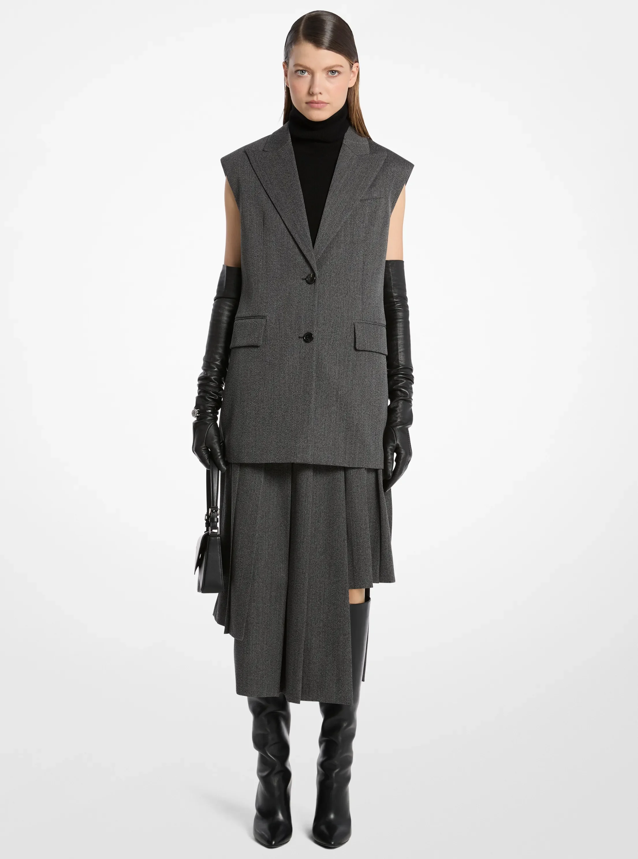 Пиджак Michael Kors Covert Twill Wool Sleeveless Blazer, цвет: Чёрный / Жемчужный