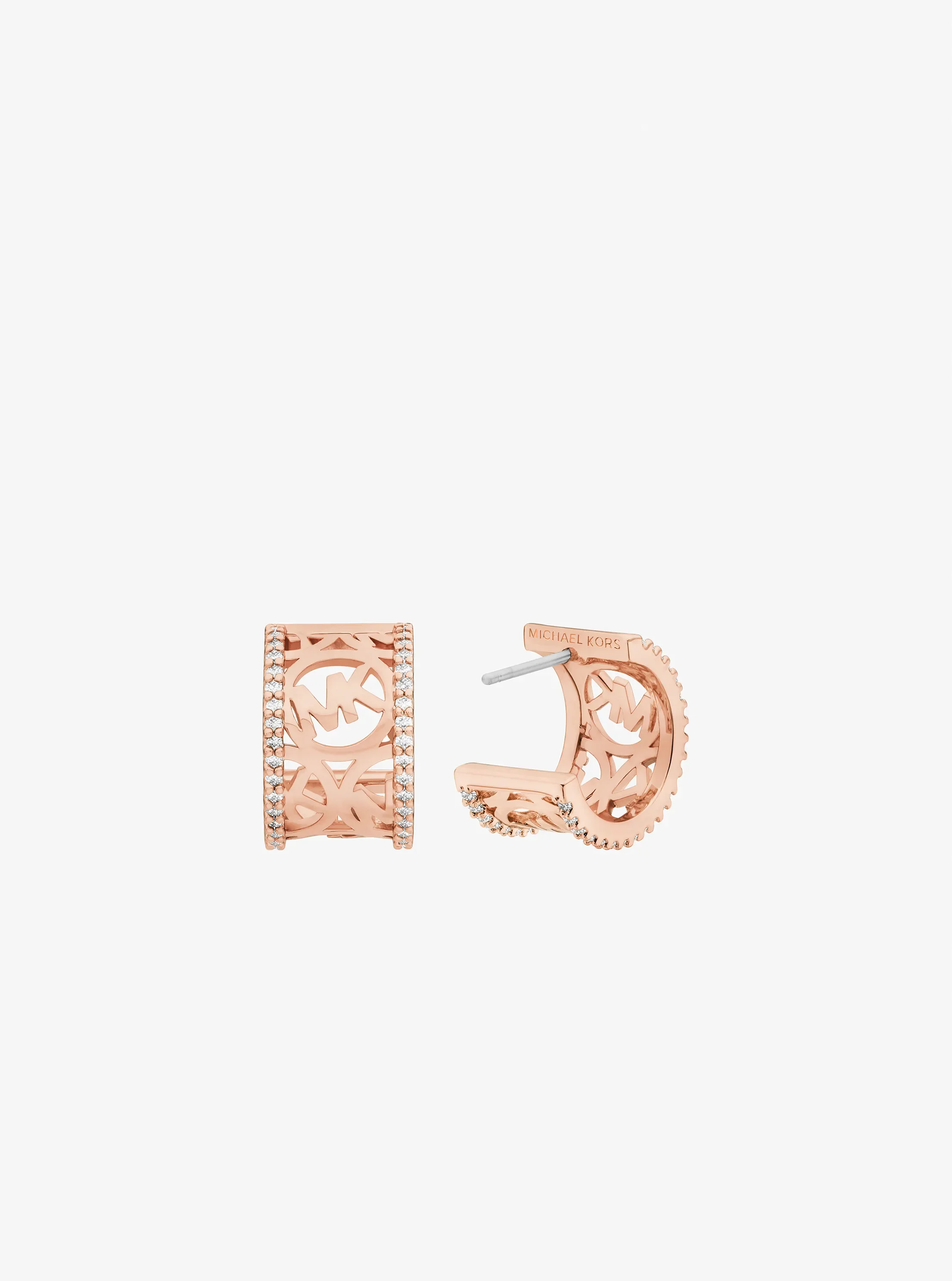 Серьги Michael Kors Pavé Perforated Logo Huggie, цвет: Розовое золото — фото 2