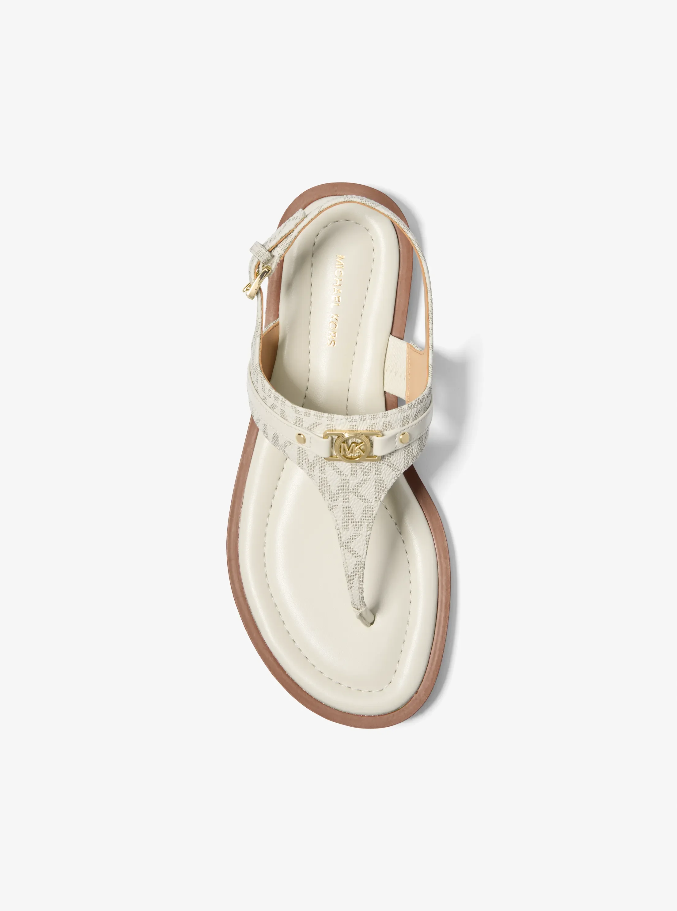Женские сандалии Michael Kors Mandy Signature Logo T-Strap Sandal, цвет: Кремовый — фото 3