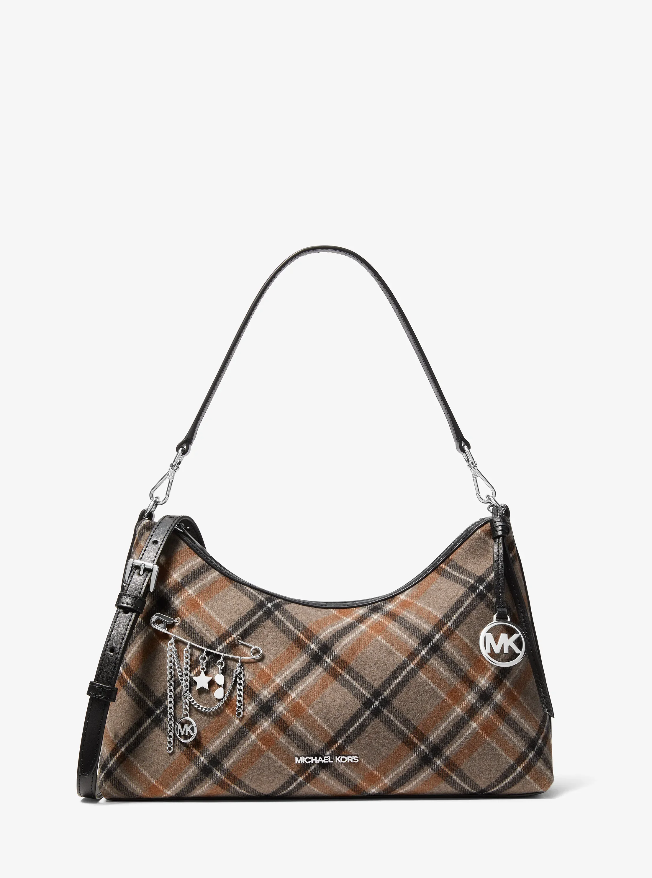 Michael Kors Sammy Medium Plaid Print Wool Blend Convertible Shoulder Bag