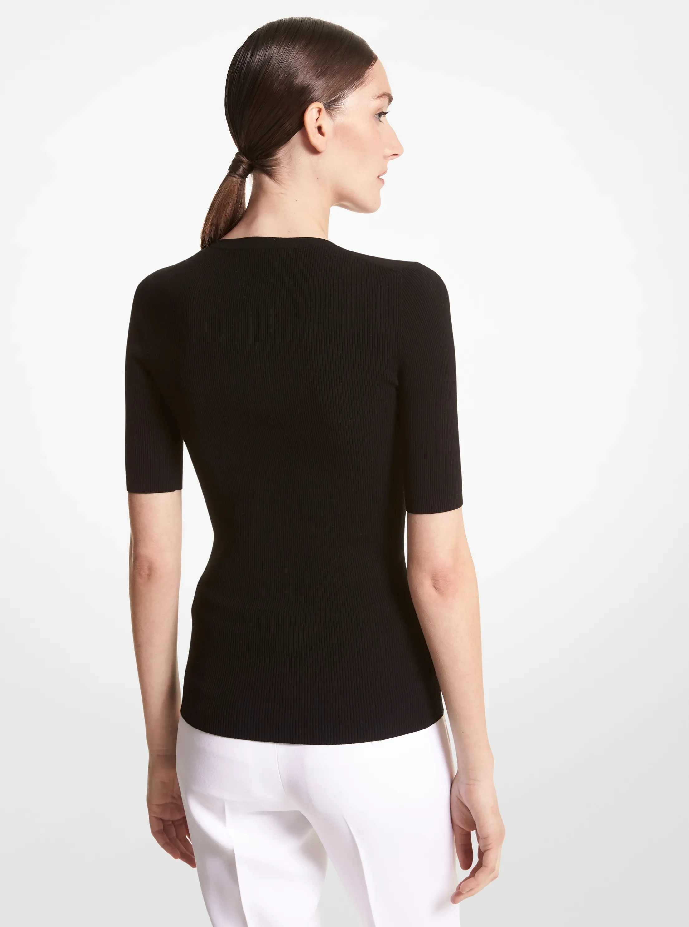 Женская футболка Michael Kors Ribbed Stretch Viscose, цвет: Чёрный — фото 2