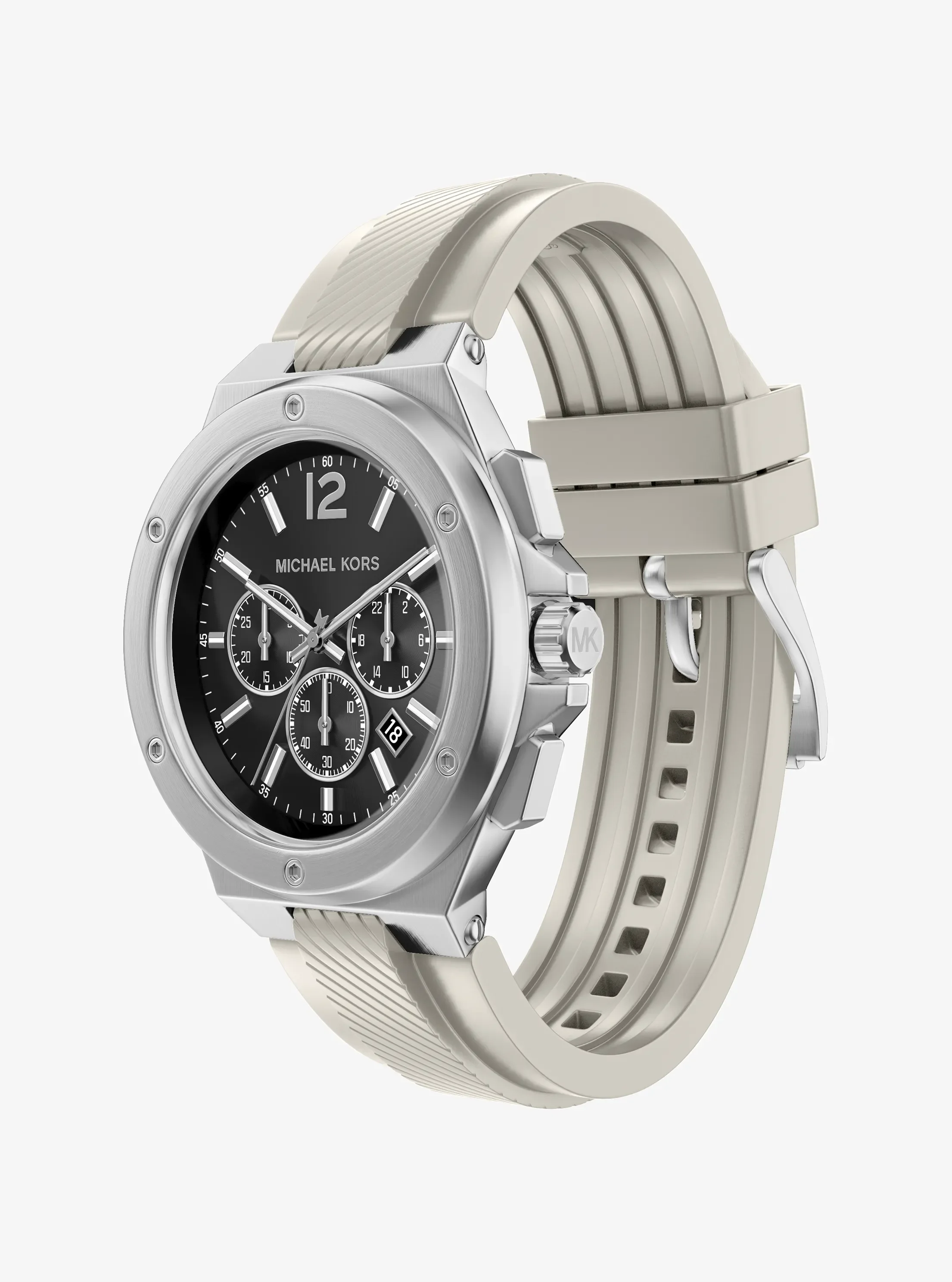 Часы Michael Kors Oversized Lennox Silver-Tone and Silicone, цвет: Серебряный — фото 5