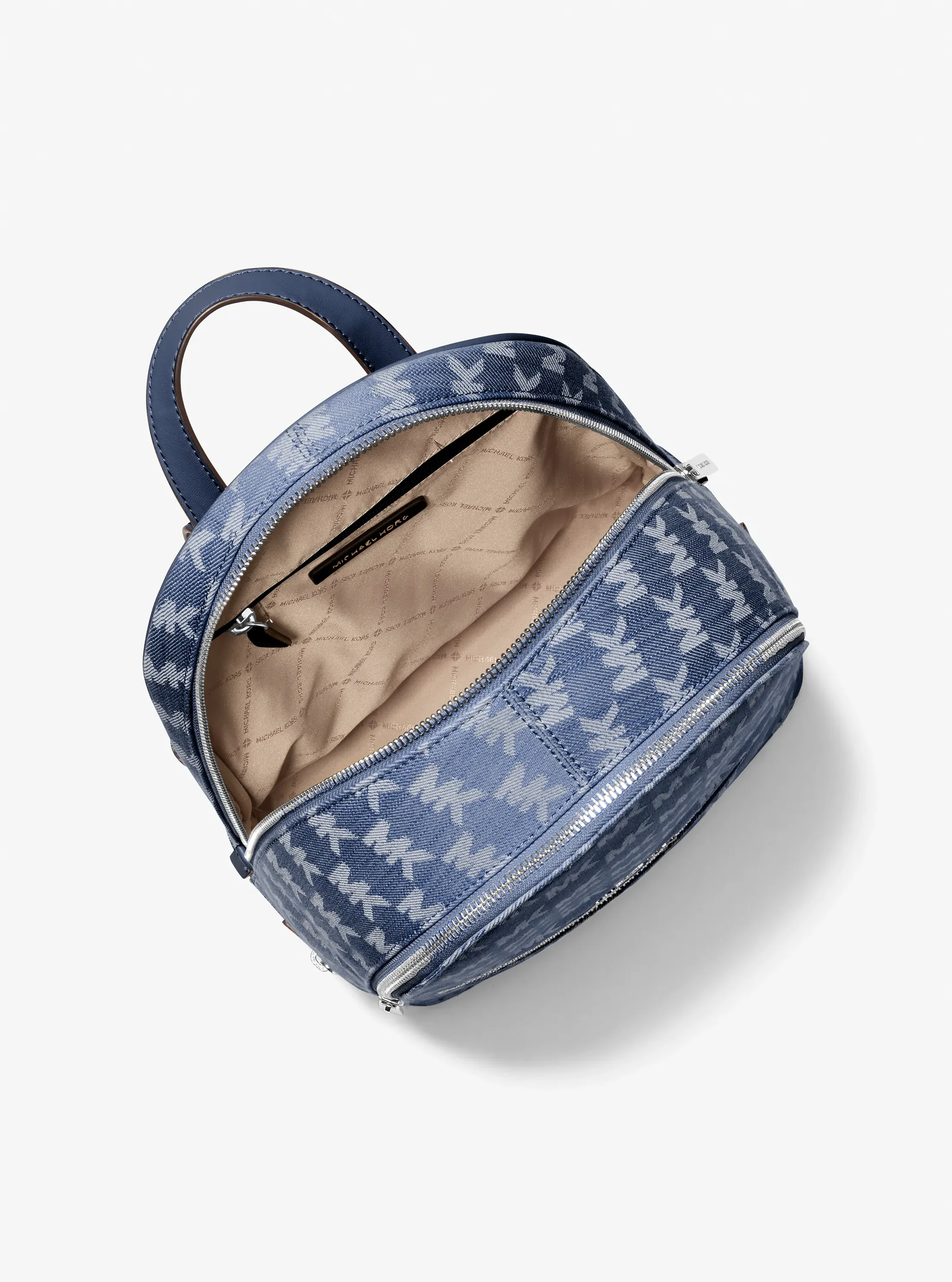 Michael Kors Rhea Medium Logo Jacquard Denim Backpack — фото 2