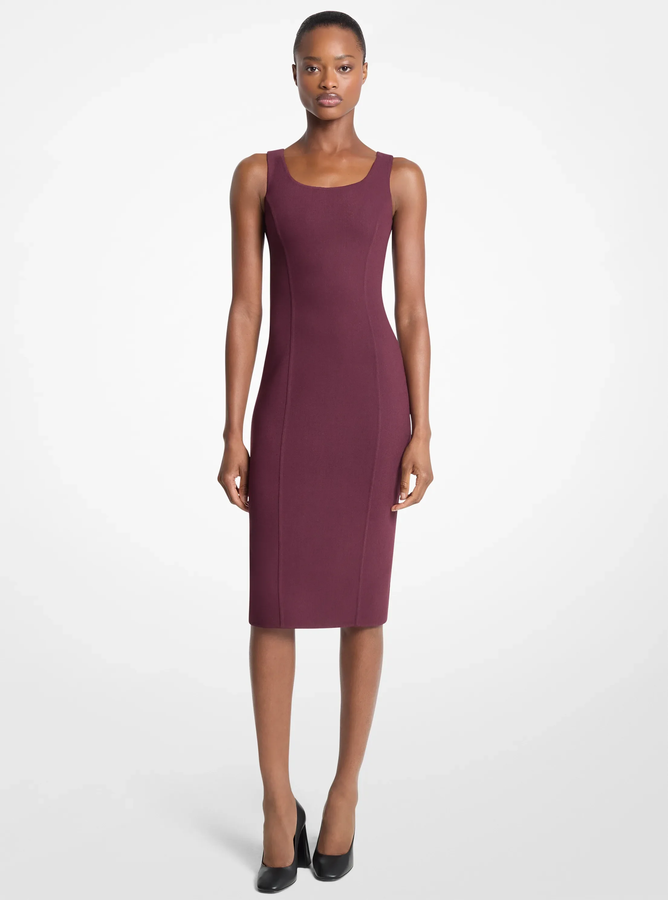 Michael Kors Double Faced Stretch Wool Crepe Scoop-Neck Sheath Dress