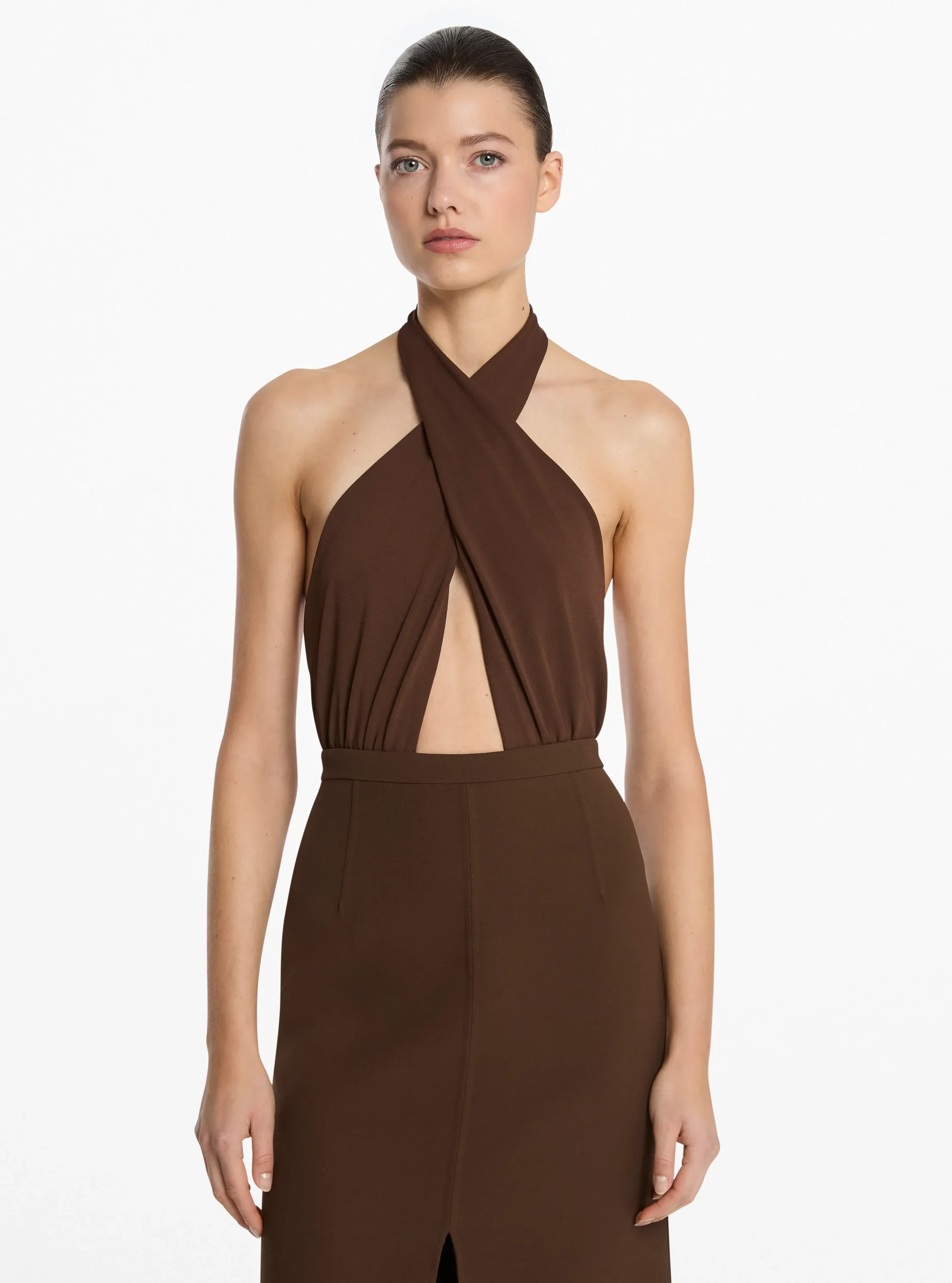 Боди, завязка на шее, джерси, стрейч — Michael Kors, цвет: Java — фото 4