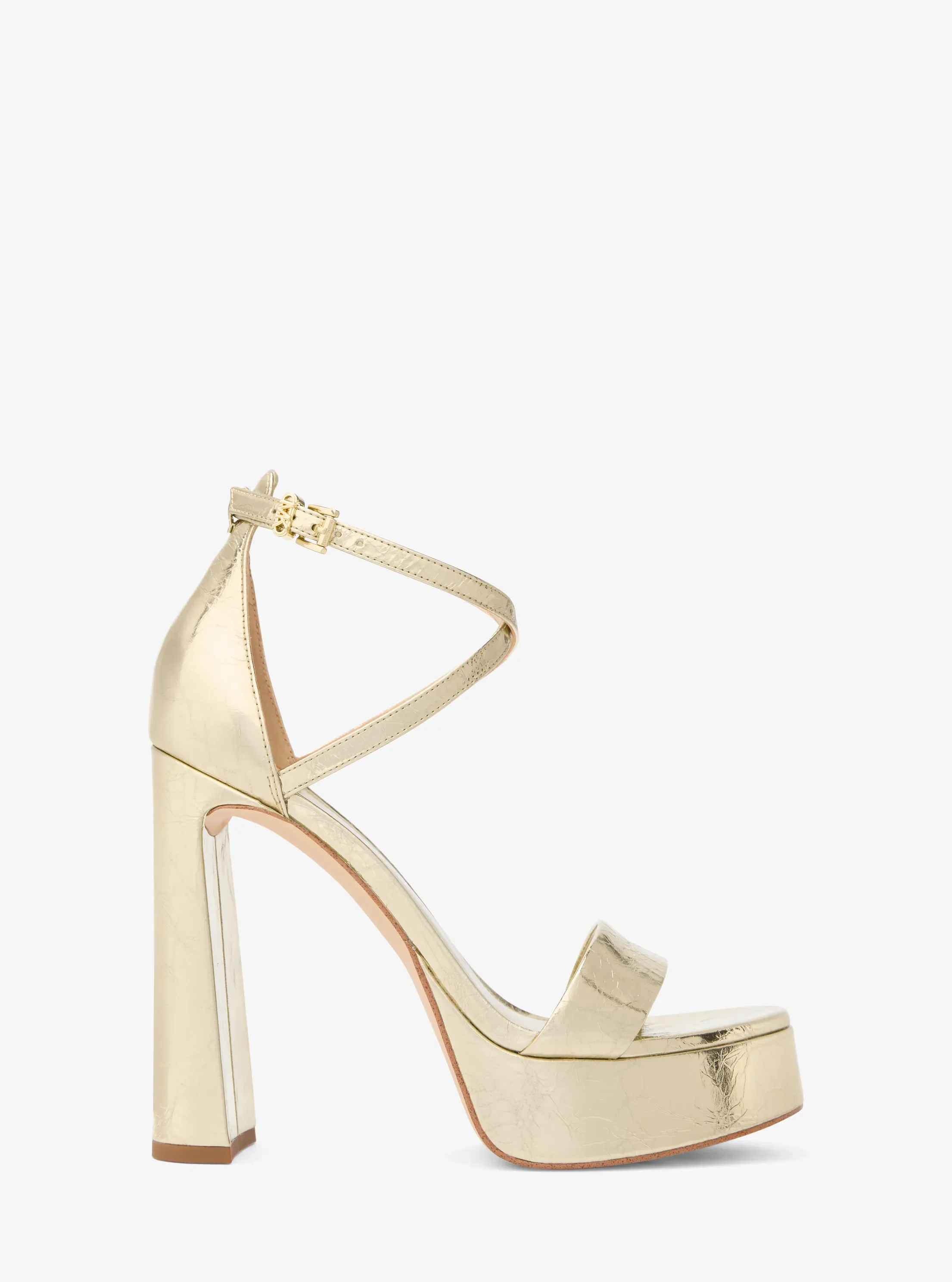 Женские сандалии Michael Kors Cami Crackled Metallic Leather Platform Sandal, цвет: Бледный золотой — фото 2